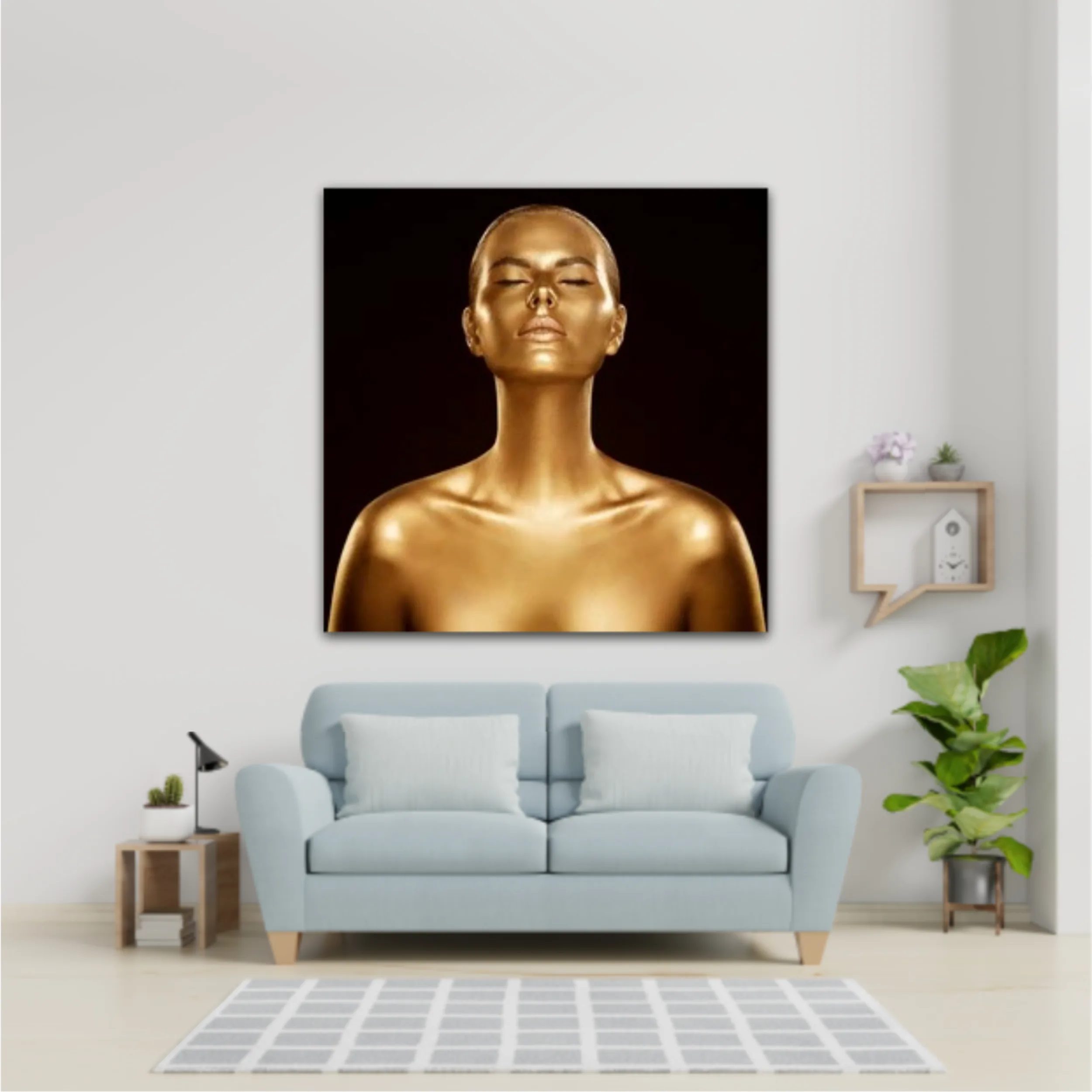 Beauty Portrait Face and Body Shine as Metal