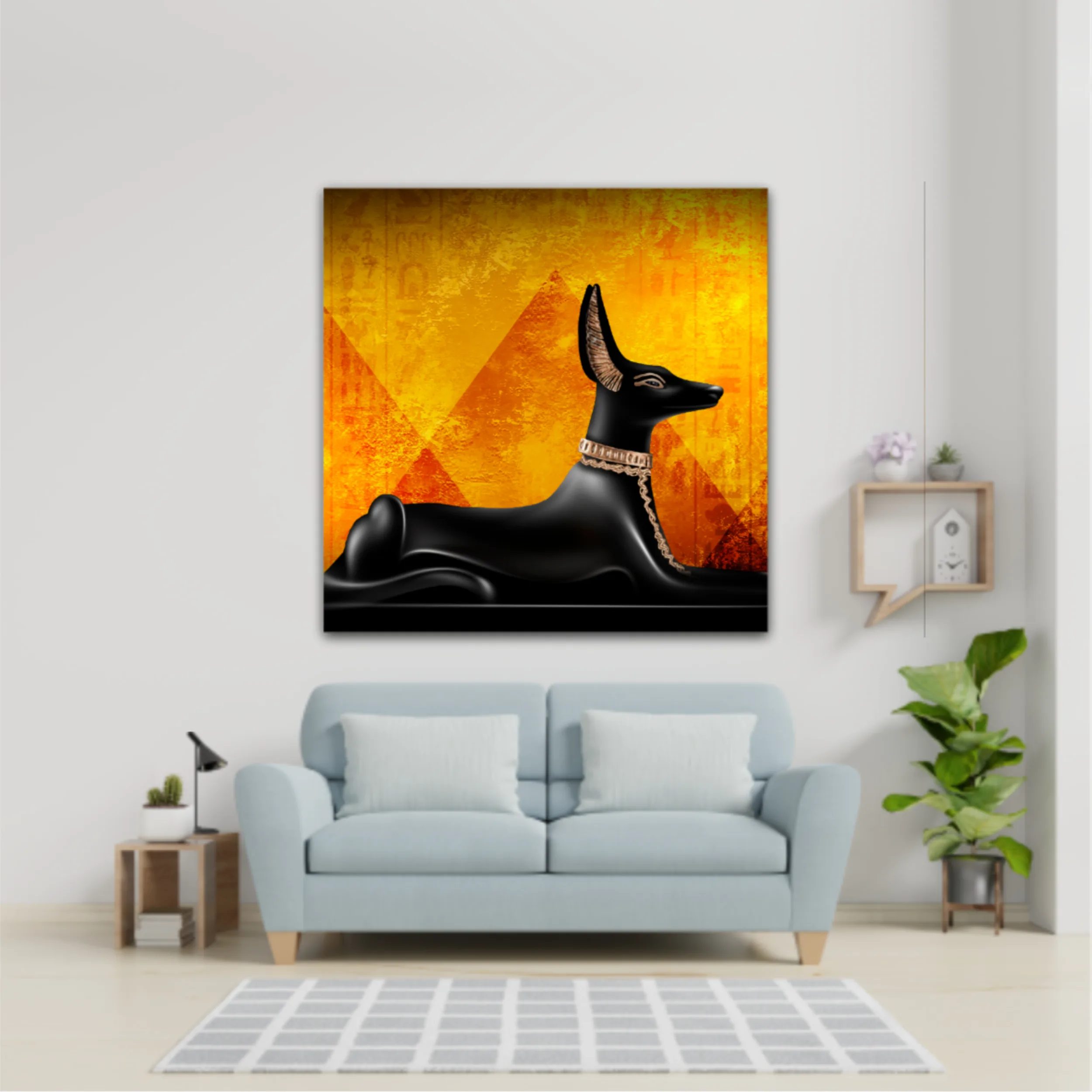 Egyptian asbstract background, abstract golden background. Anubis of Ancient Egypt (God of Death)
