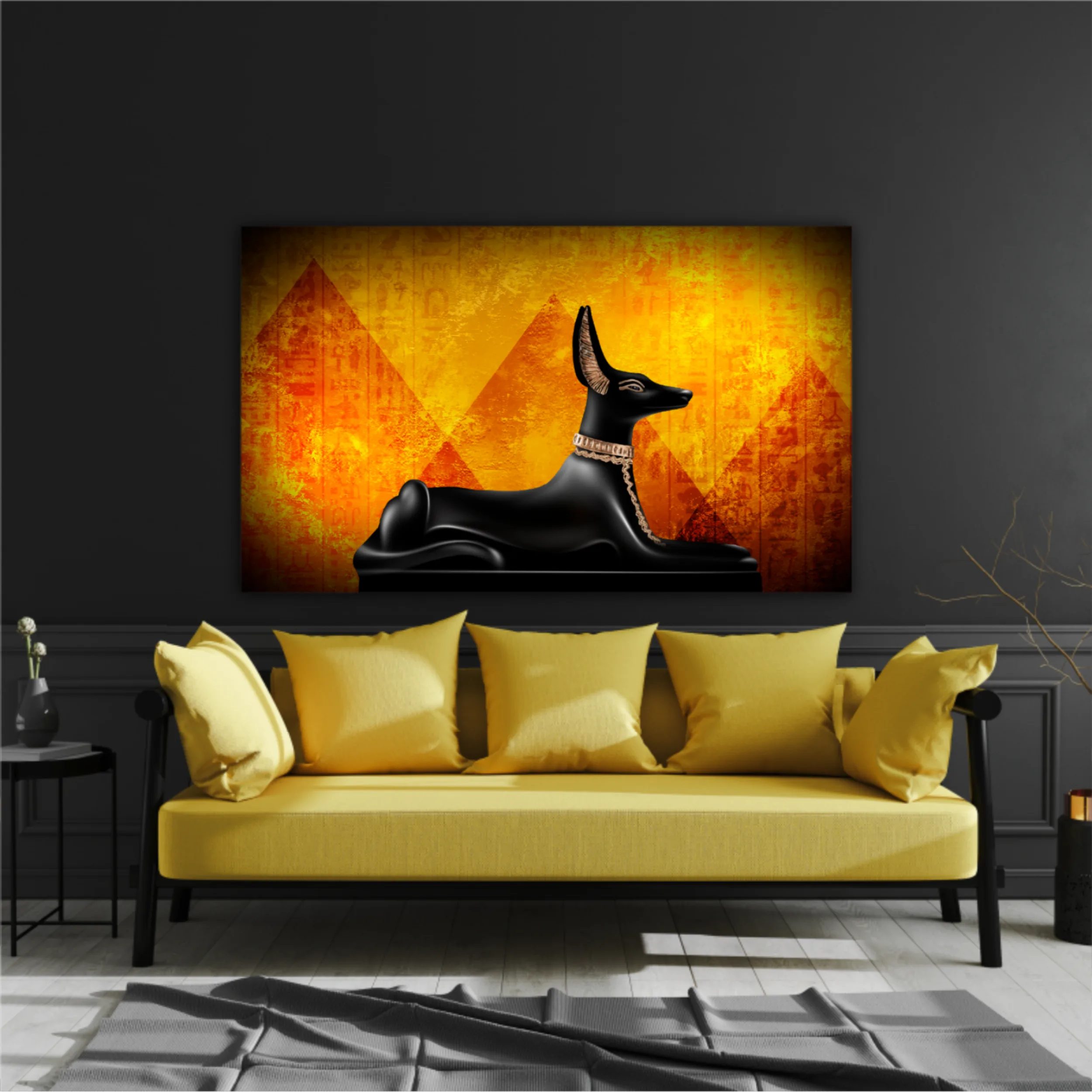 Egyptian asbstract background, abstract golden background. Anubis of Ancient Egypt (God of Death)