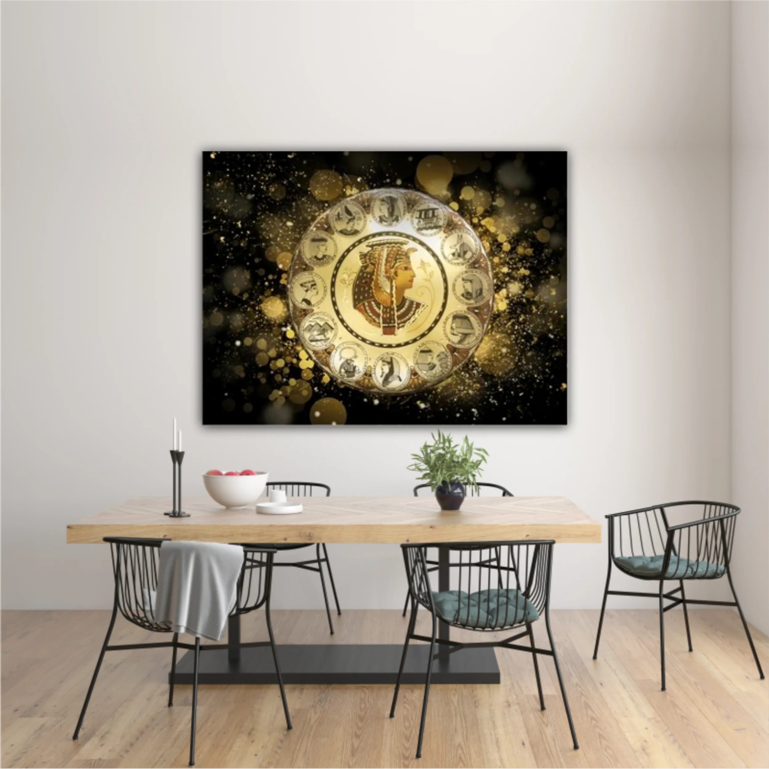 Abstract ancient Egyptian background, Cleopatra. Dark bokeh background