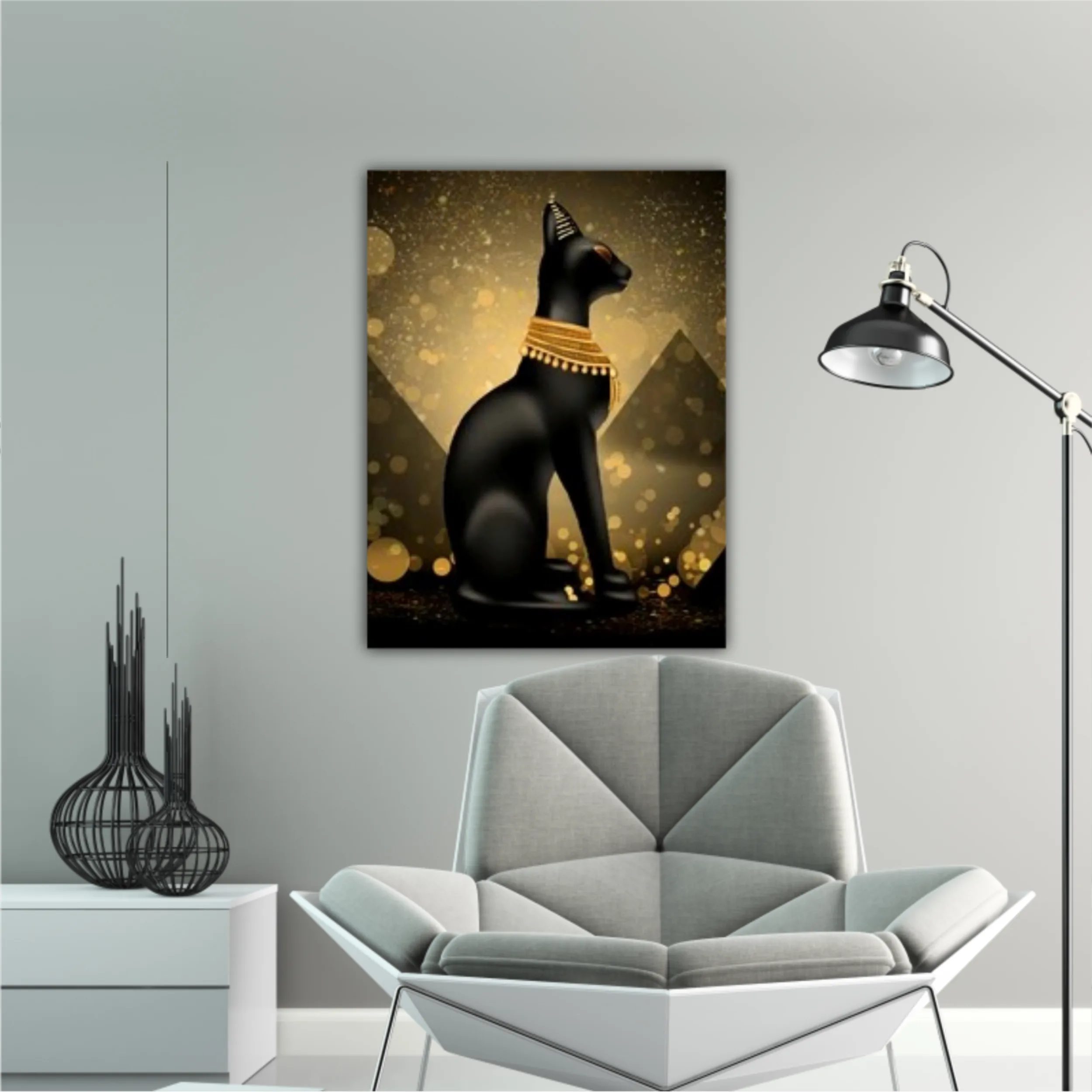 Egyptian asbstract background, goddess of Egypt Bastet, abstract dark bokeh background