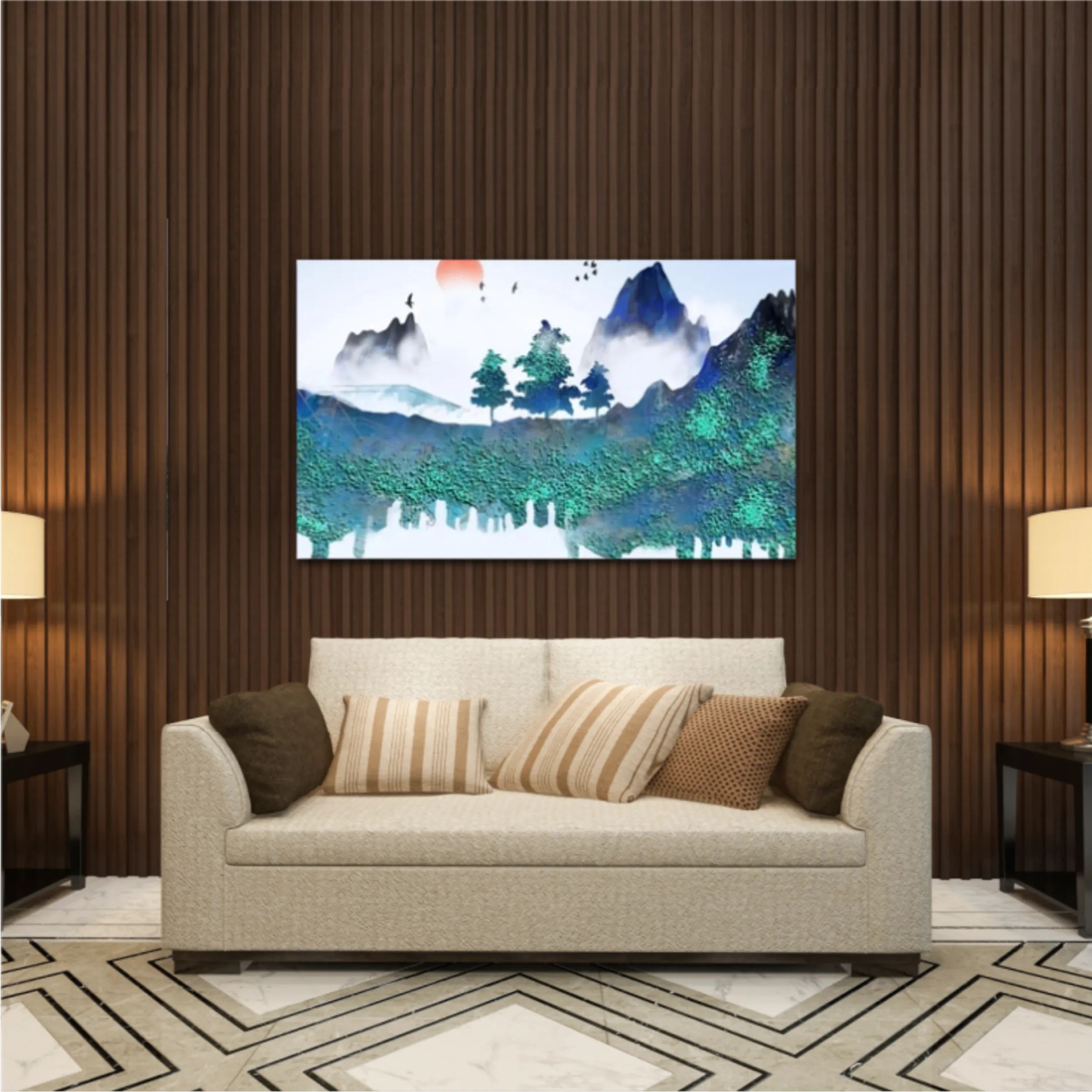 Chinese style blue artistic conception landscape illustration