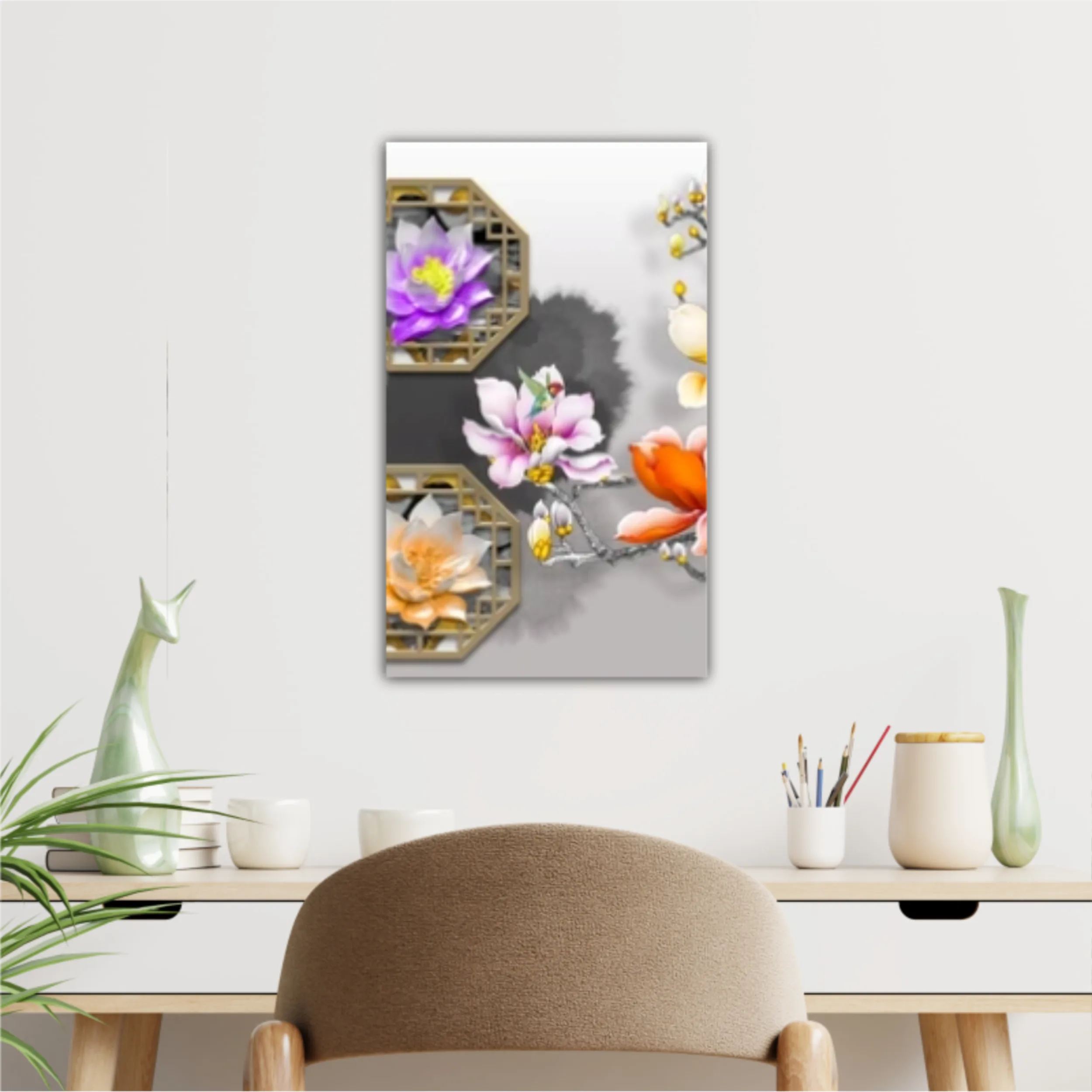 3d illustration of floral branches and wall murals