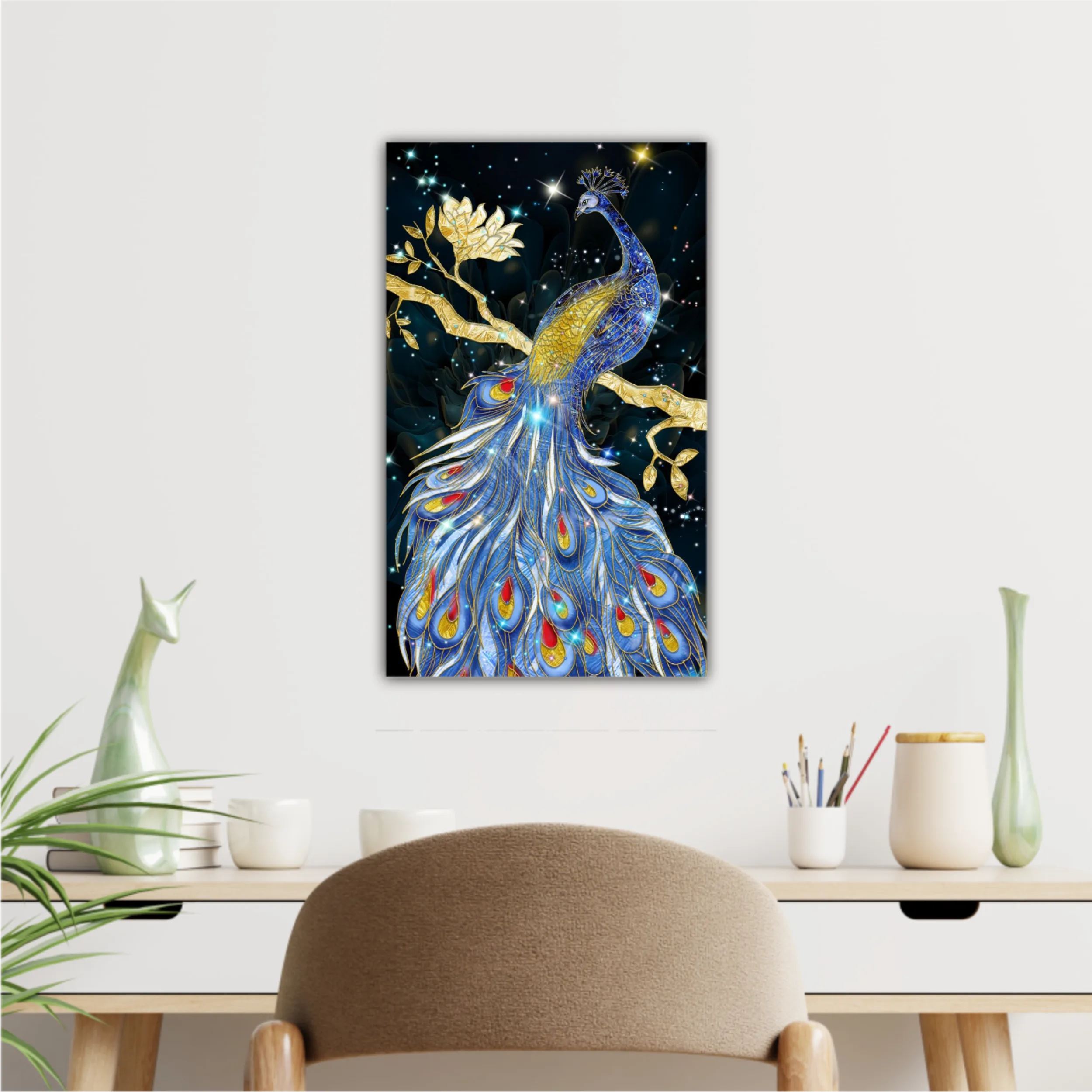 3d illustration of colorful peacock. Luxurious abstract art digital painting