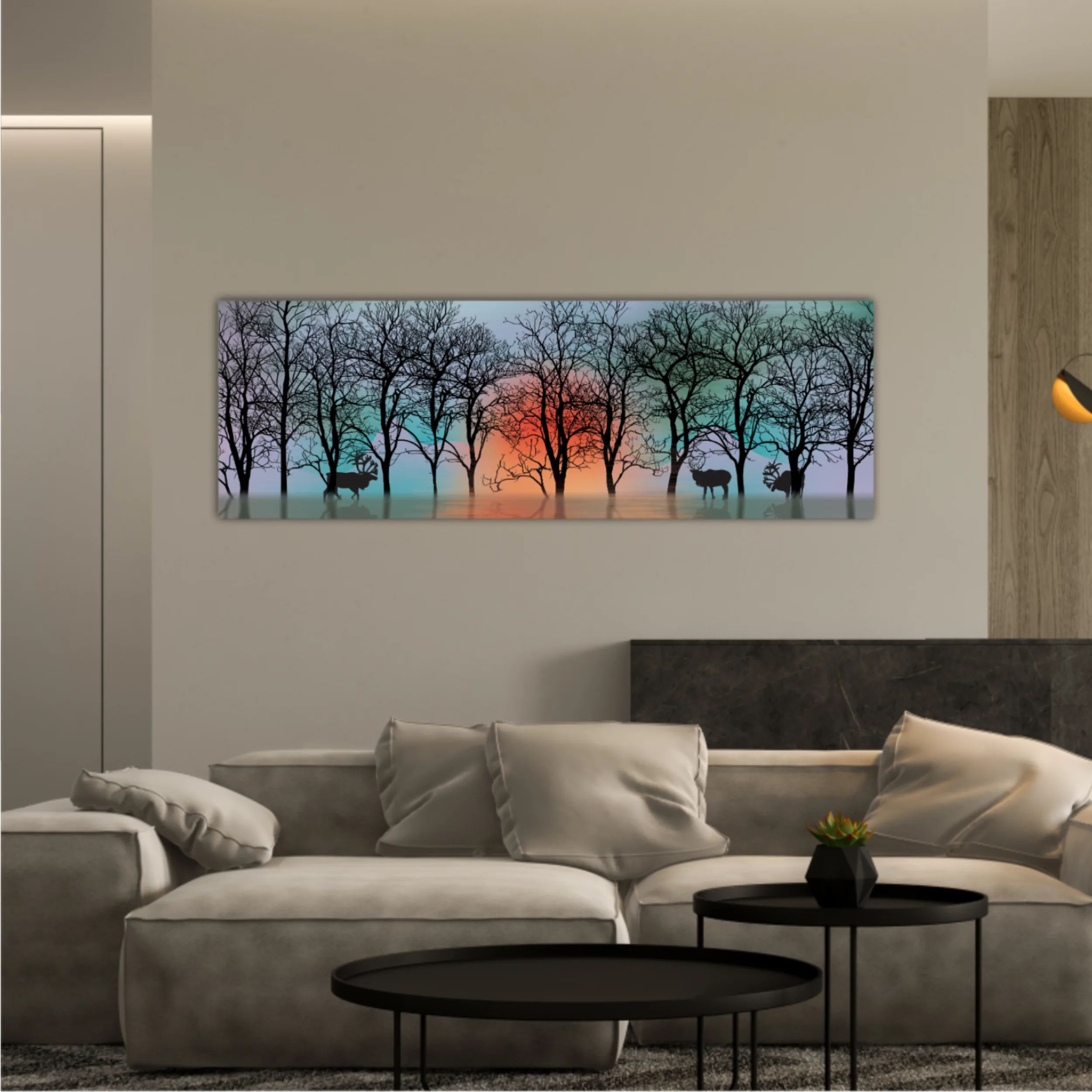 3d illustration of deer and forest, reflection of landscape. Luxurious abstract art digital painting