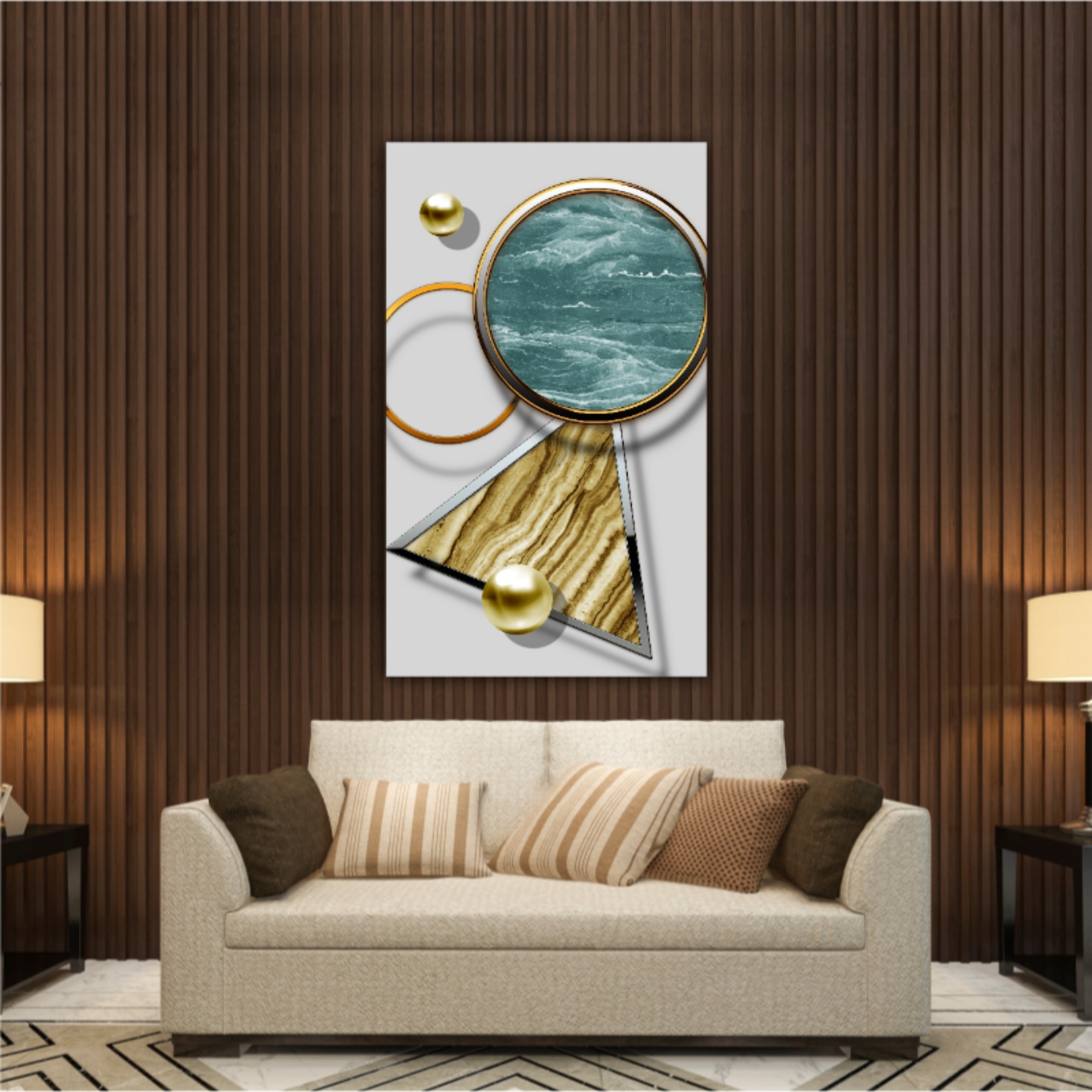 3d illustration of sorted geometric figures. Luxurious abstract art digital painting