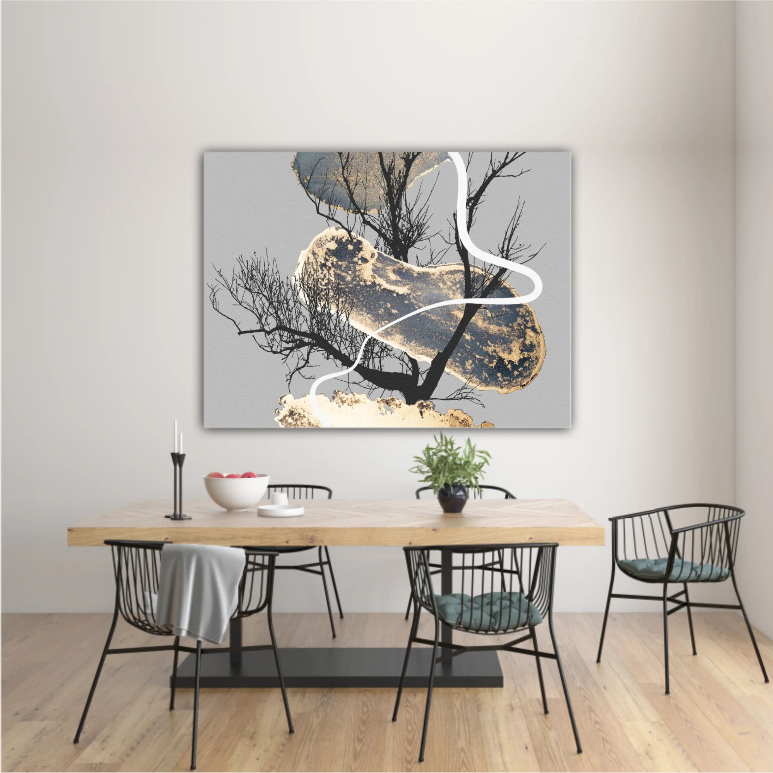 Abstract art background with glowing gold alcohol ink elements and geometric forms N1