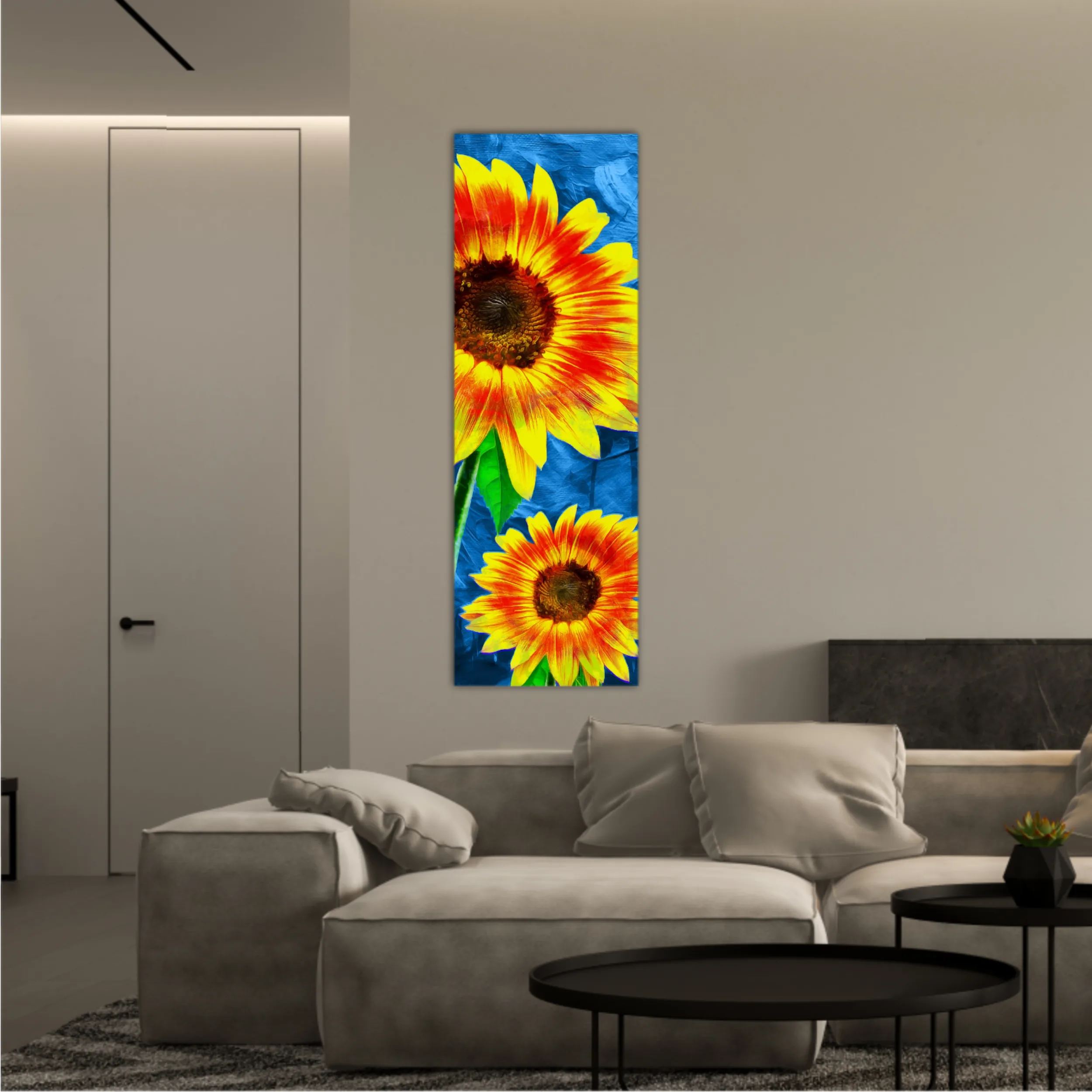 Yellow sunflowers on blue abstract background N1