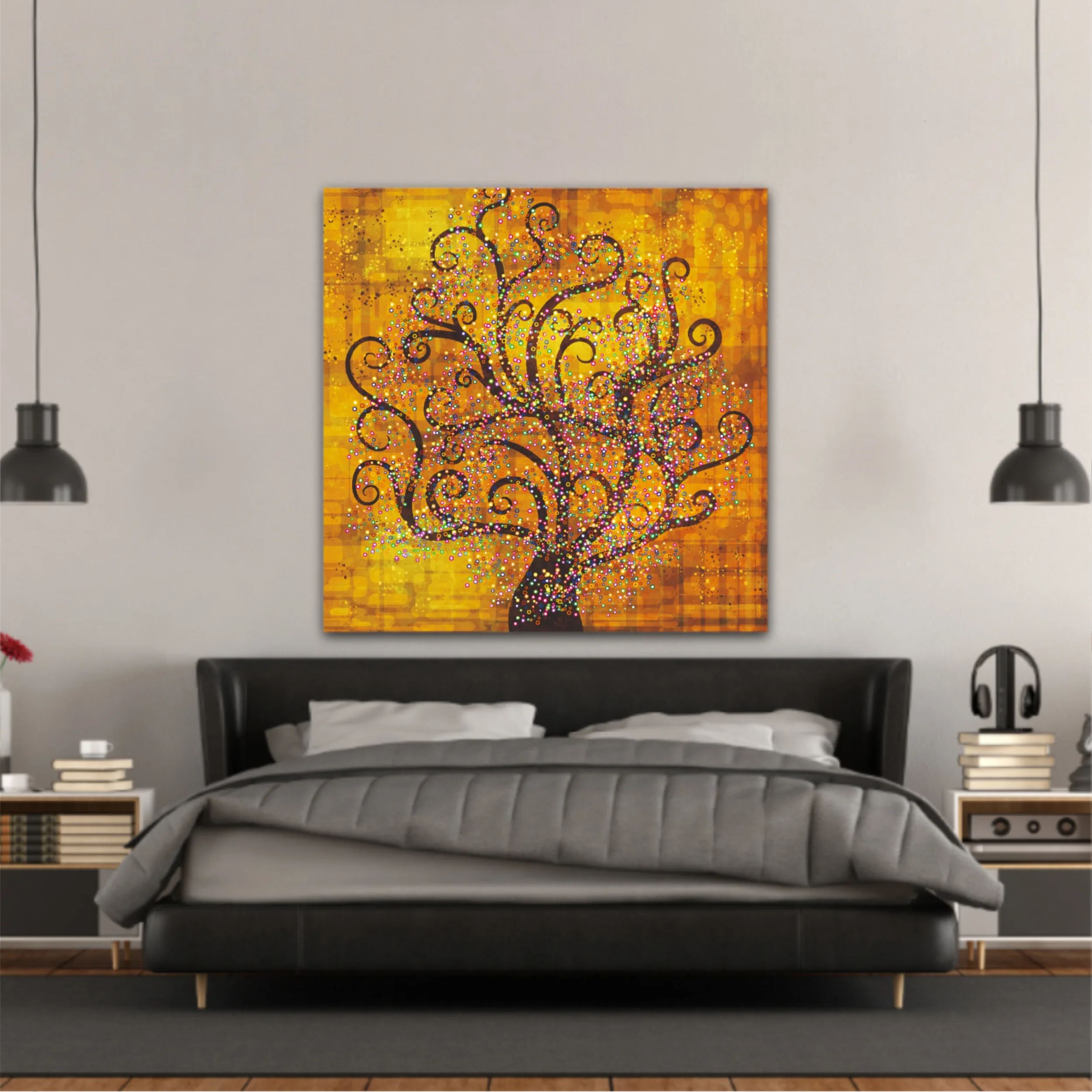 Abstract tree on a gold background in style of Gustav Klimt painting