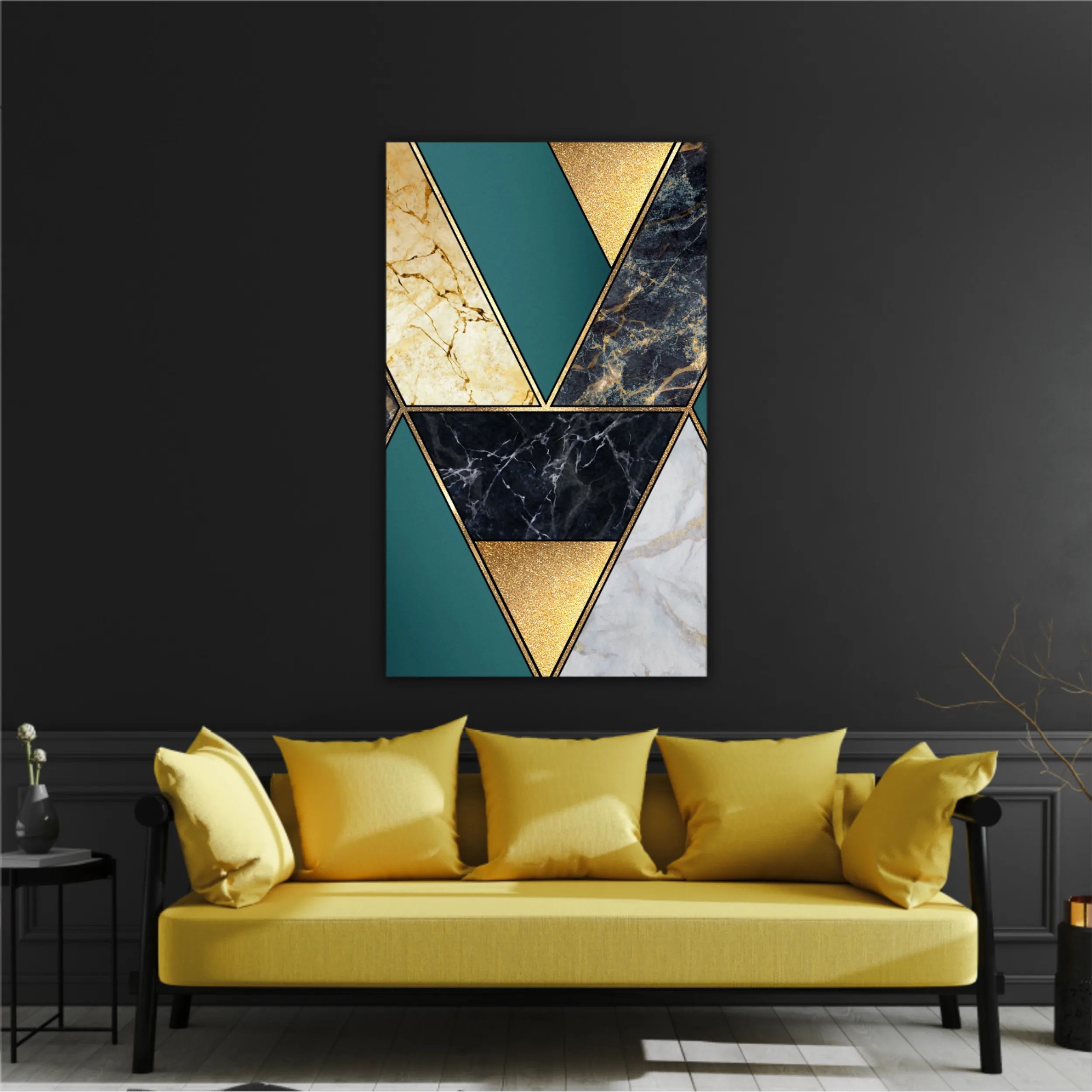 Сreative texture of marble,  modern mosaic inlay, green and gold N1