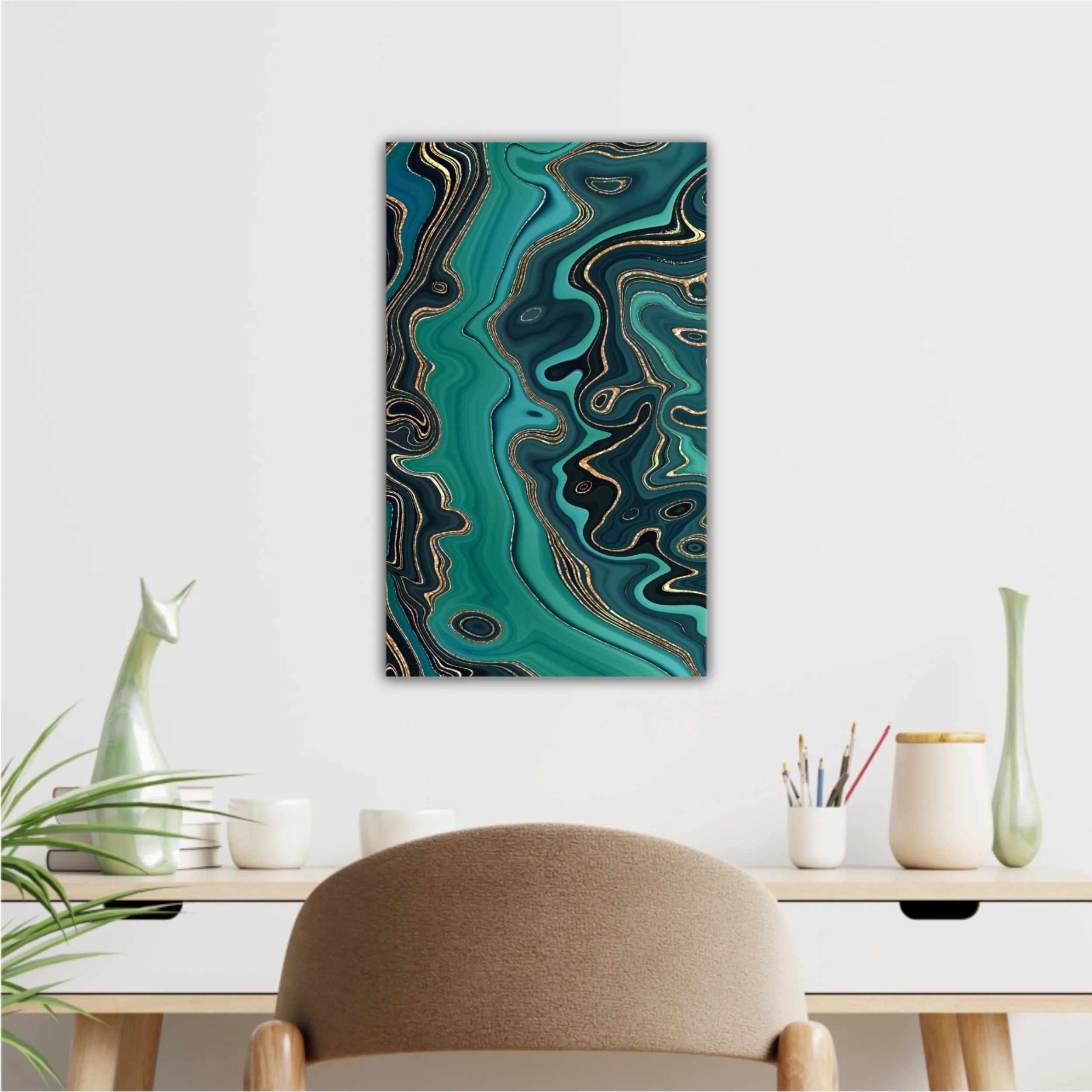 Сreative texture of marble,  modern mosaic inlay, green and gold N2