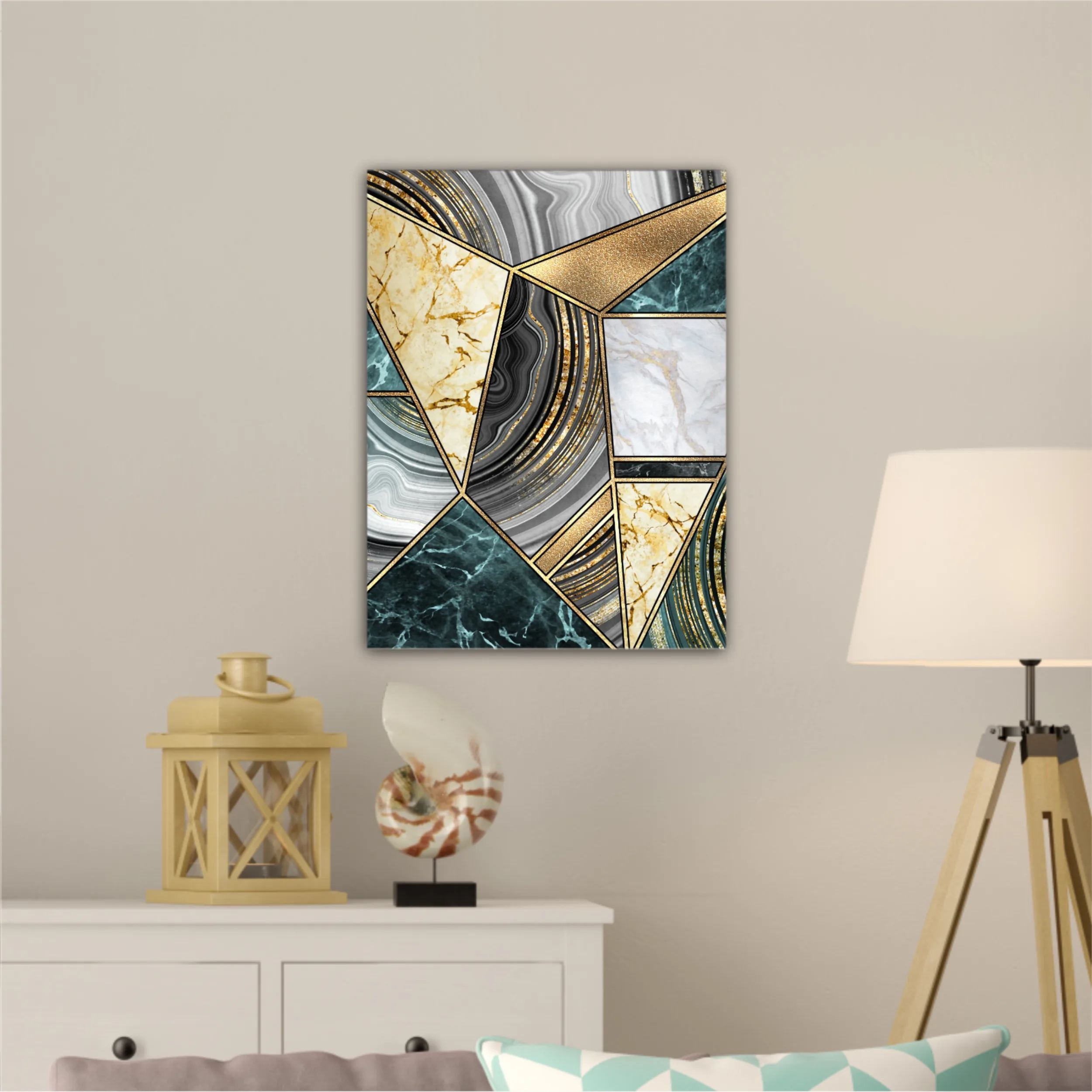 Сreative texture of marble,  modern mosaic inlay, green and gold N3