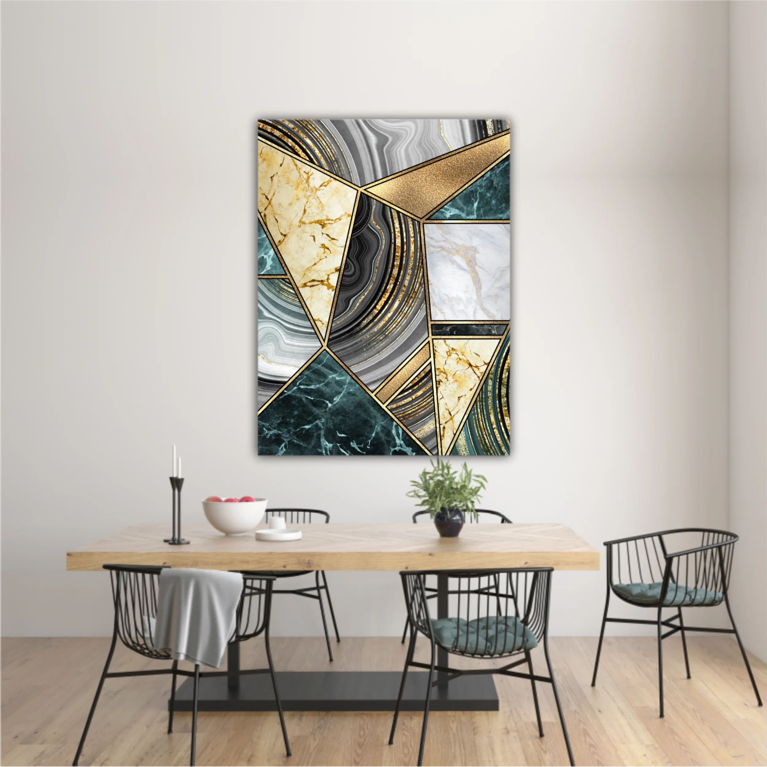 Сreative texture of marble,  modern mosaic inlay, green and gold N3