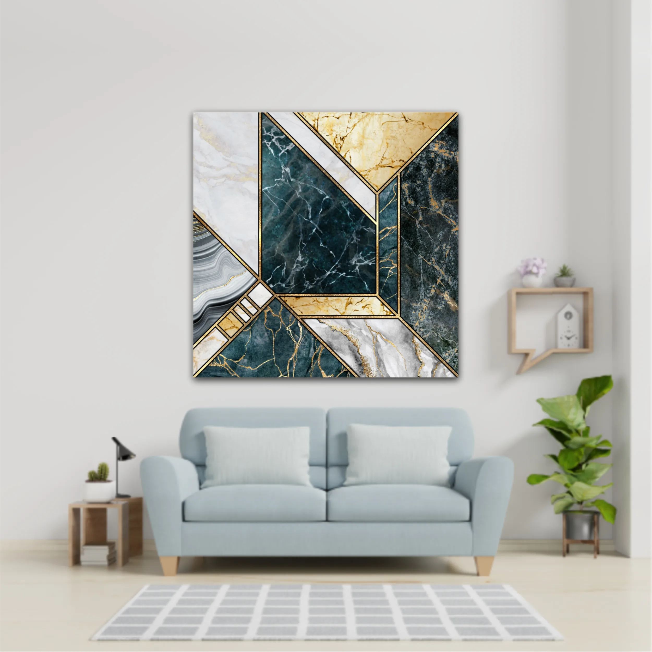 Сreative texture of marble,  modern mosaic inlay, green and gold N4