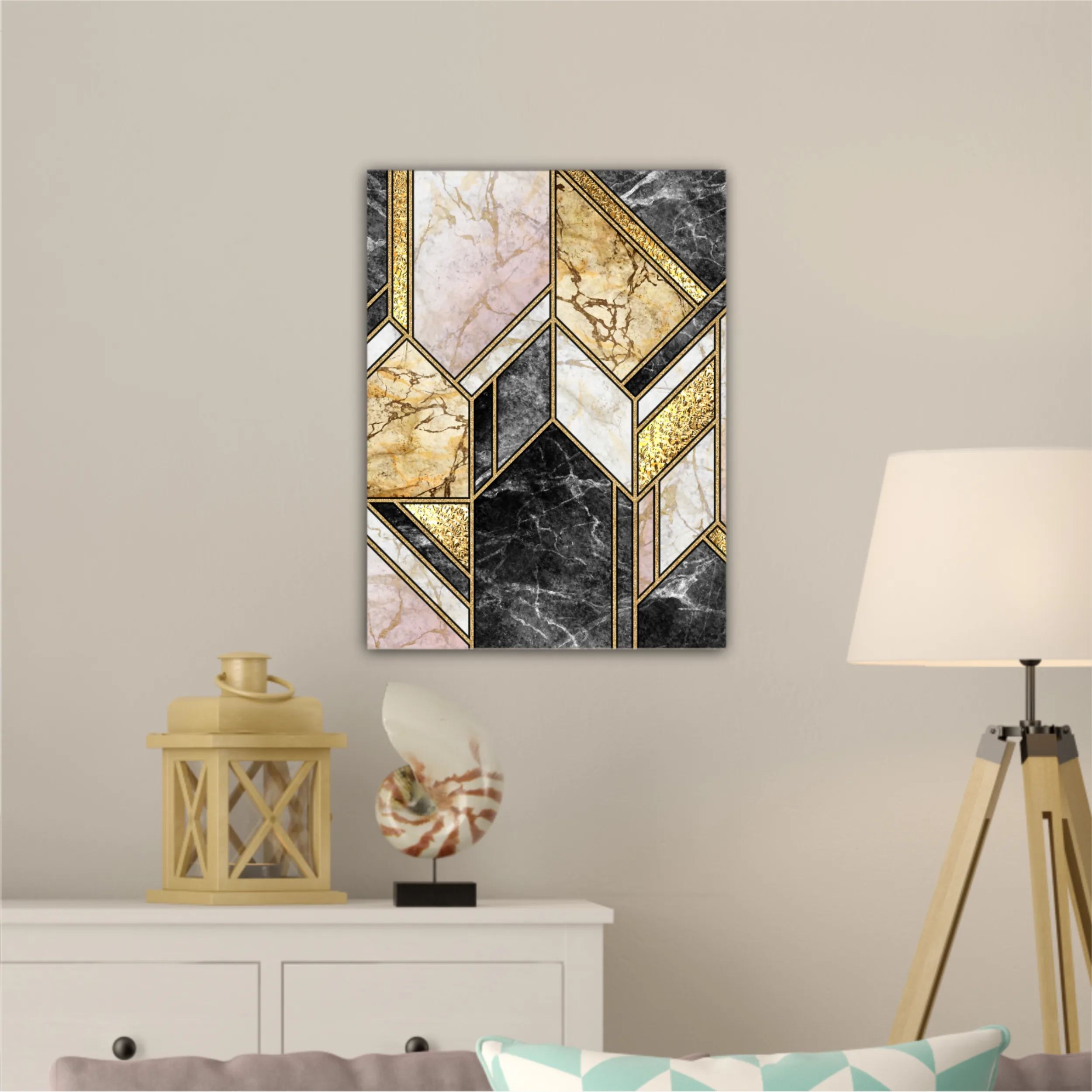 Сreative texture of marble,  modern mosaic inlay, green and gold N5