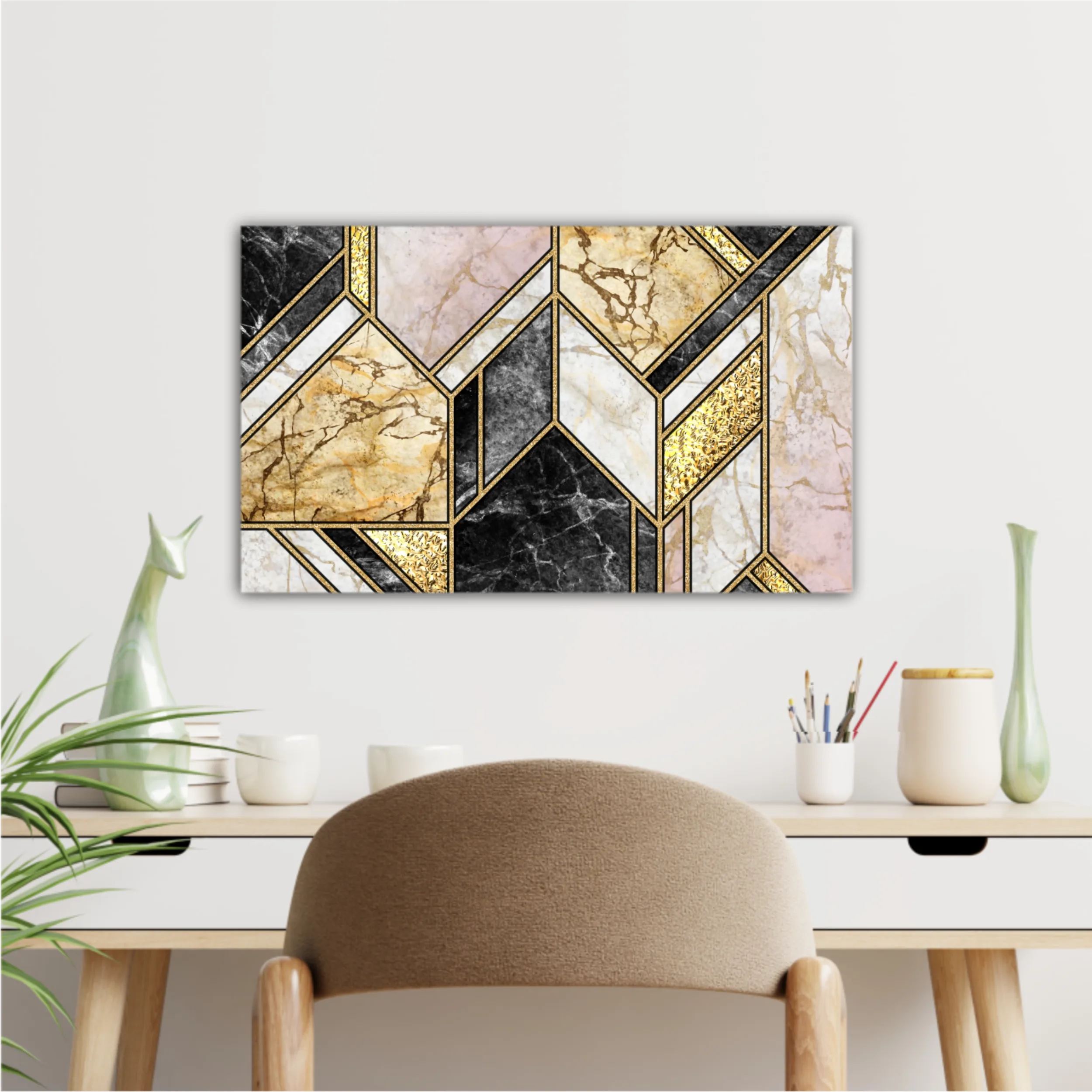 Сreative texture of marble,  modern mosaic inlay, green and gold N5