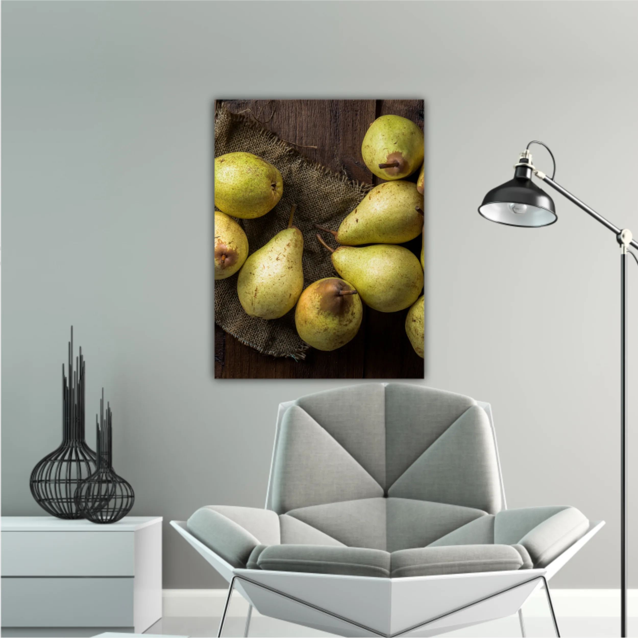 Pears on canvas and wooden board