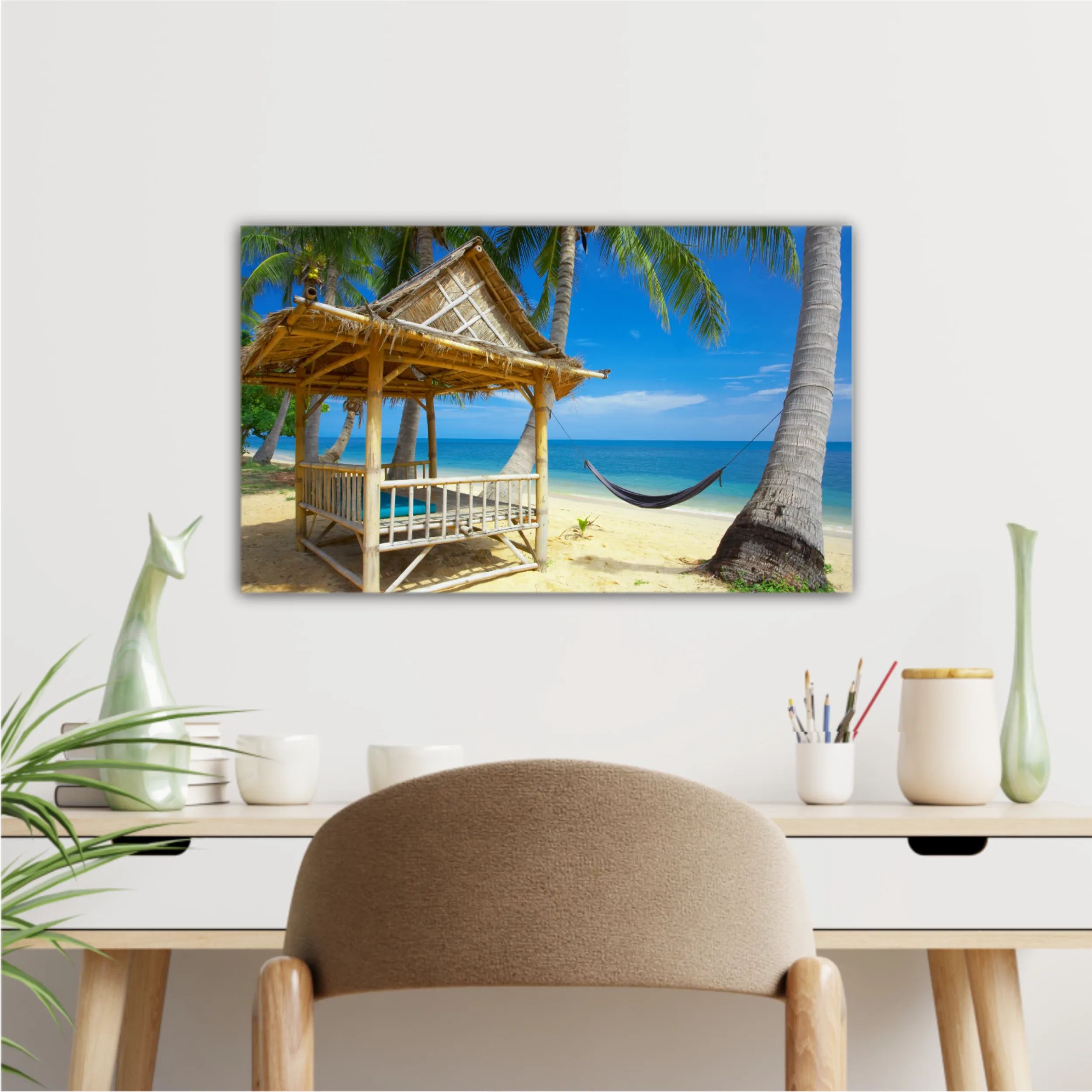 Nice exotic bamboo hut on tropical beach