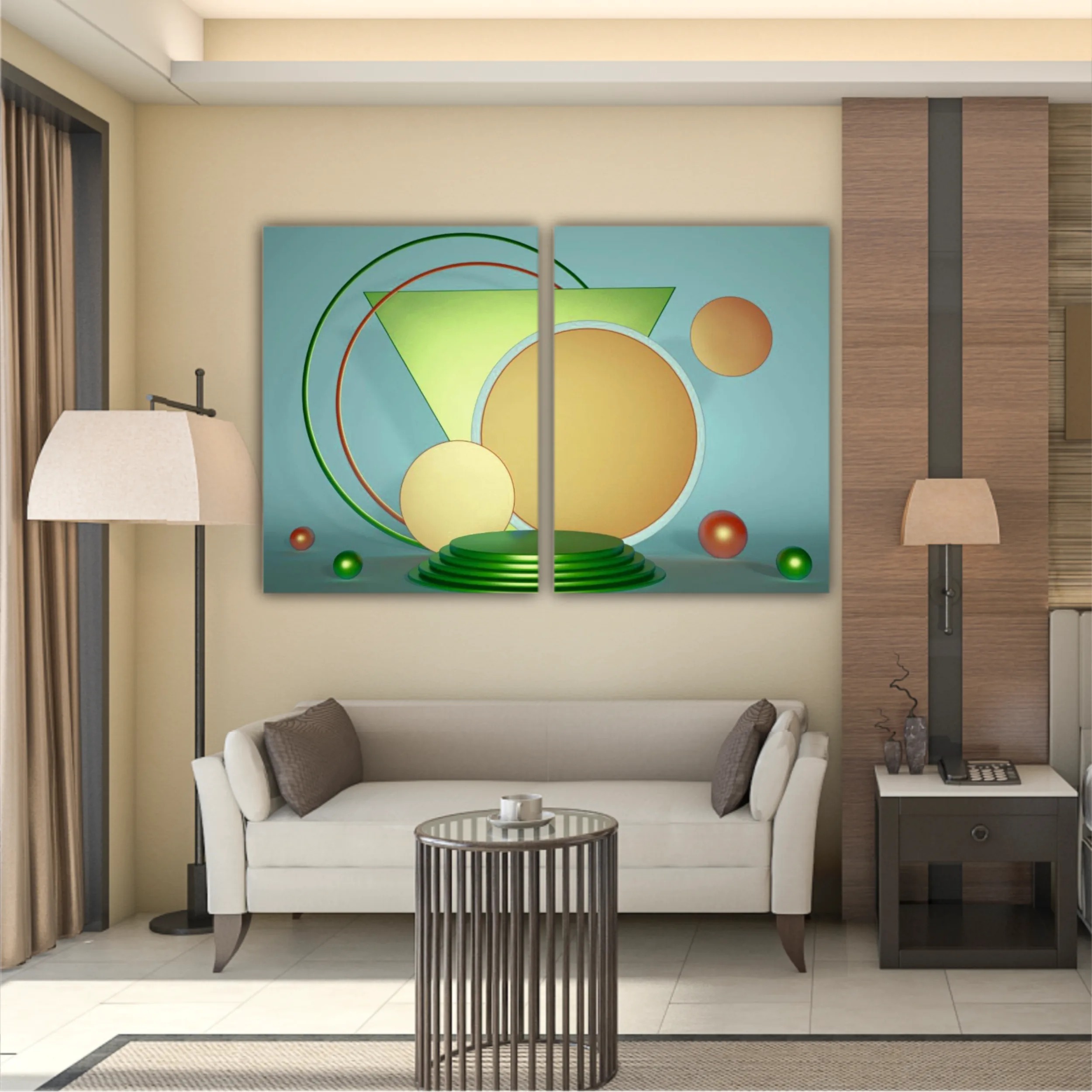 Geometric shapes composition 3D render