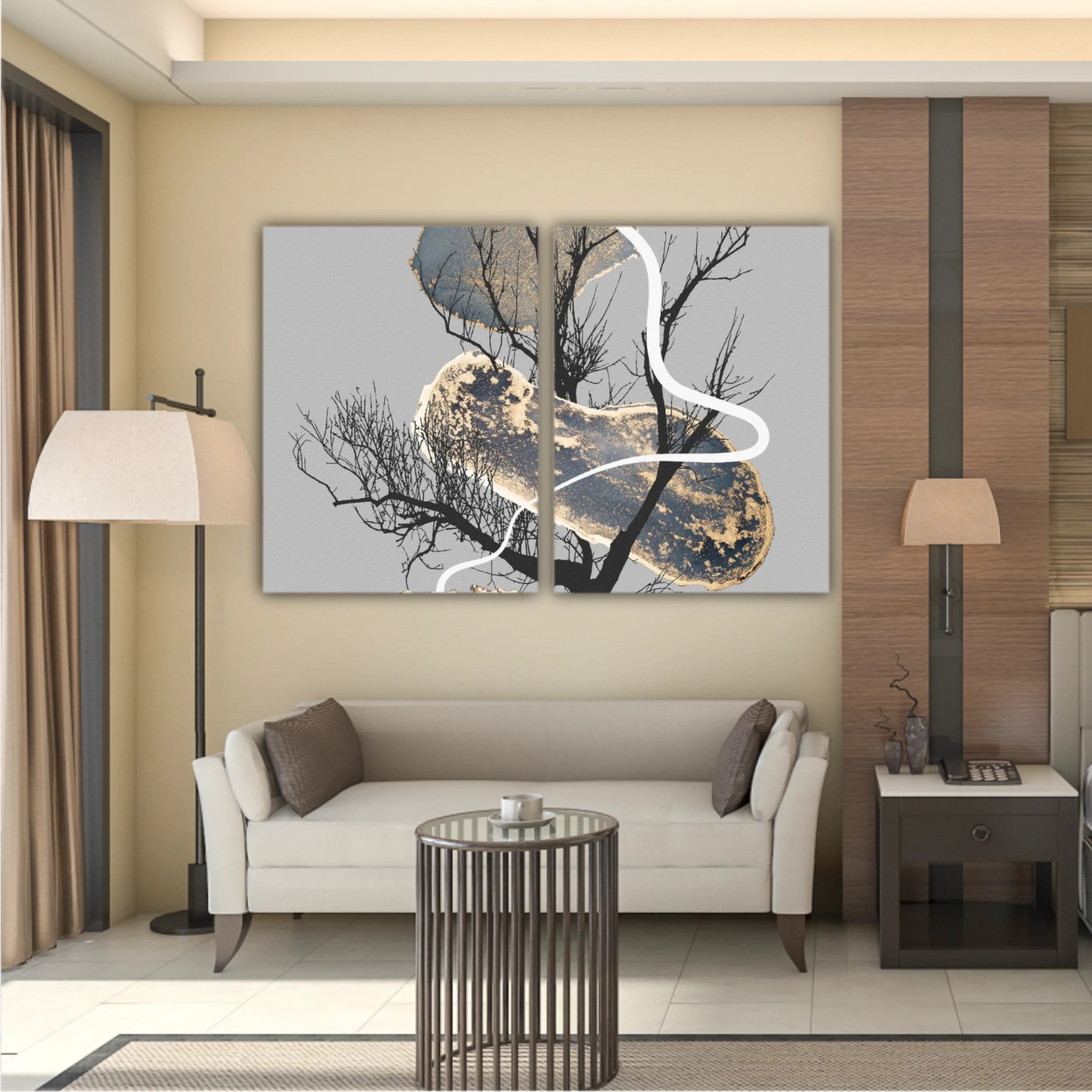 Abstract art background with glowing gold alcohol ink elements and geometric forms N1