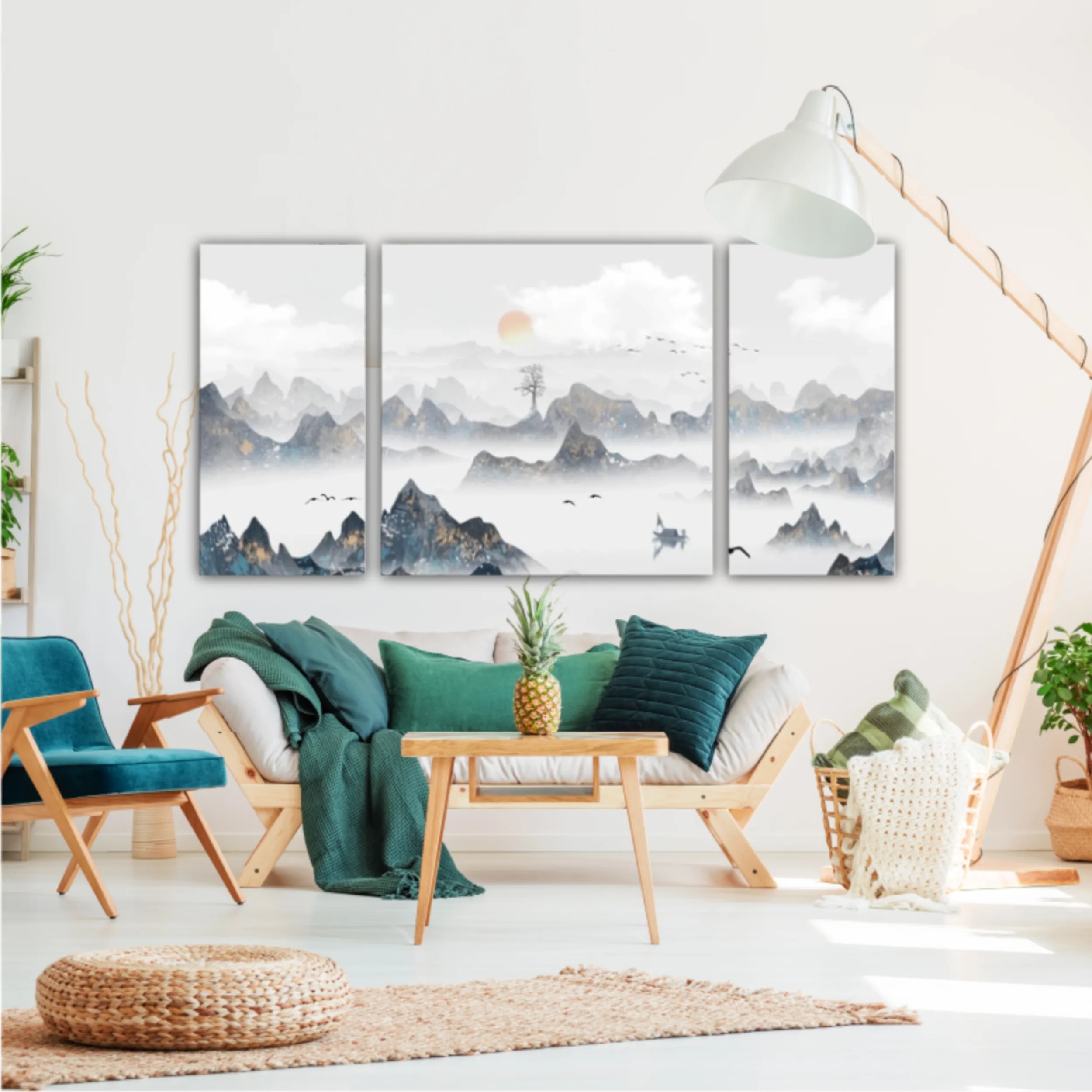 Chinese style blue artistic conception landscape illustration