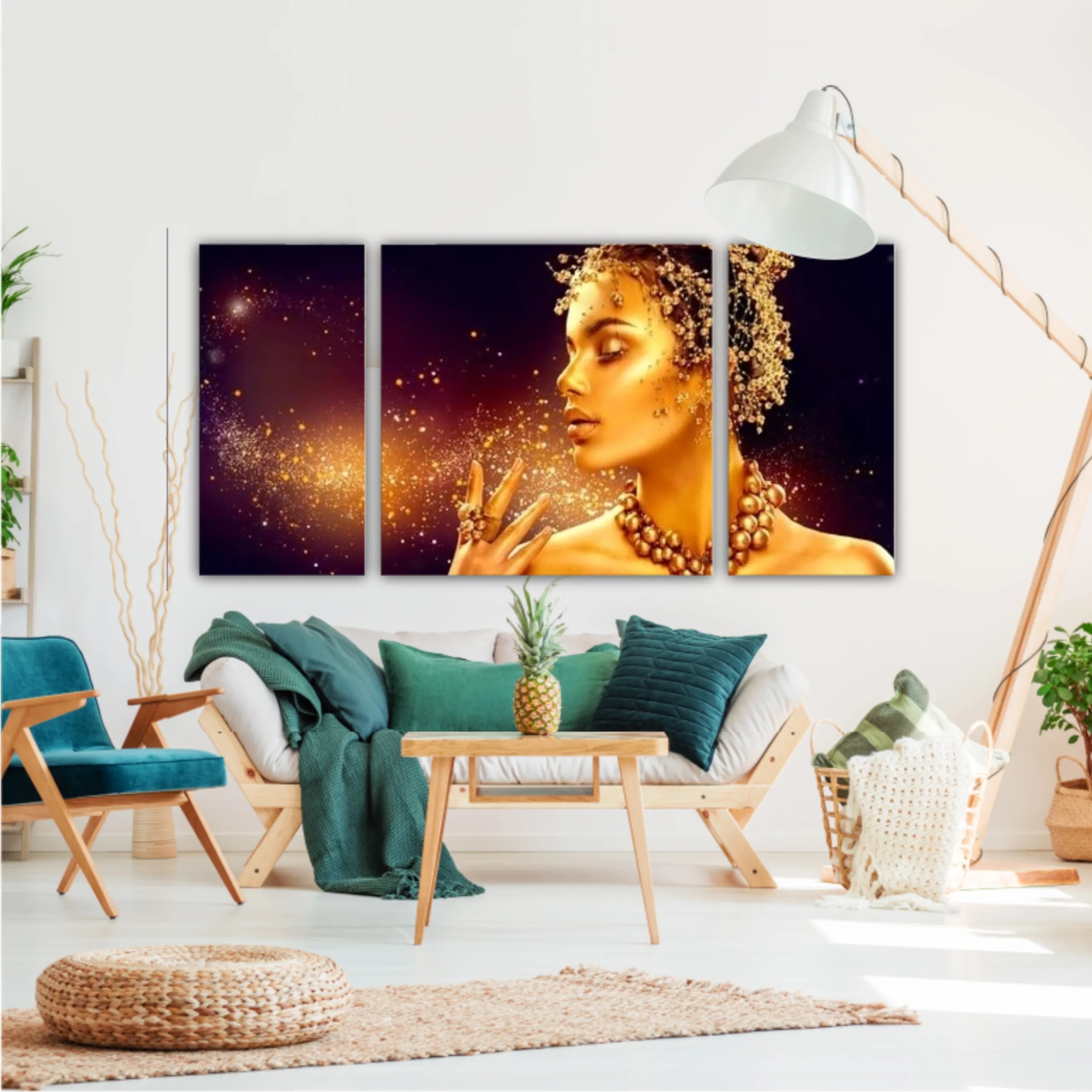 Fashion golden woman blowing sparkles