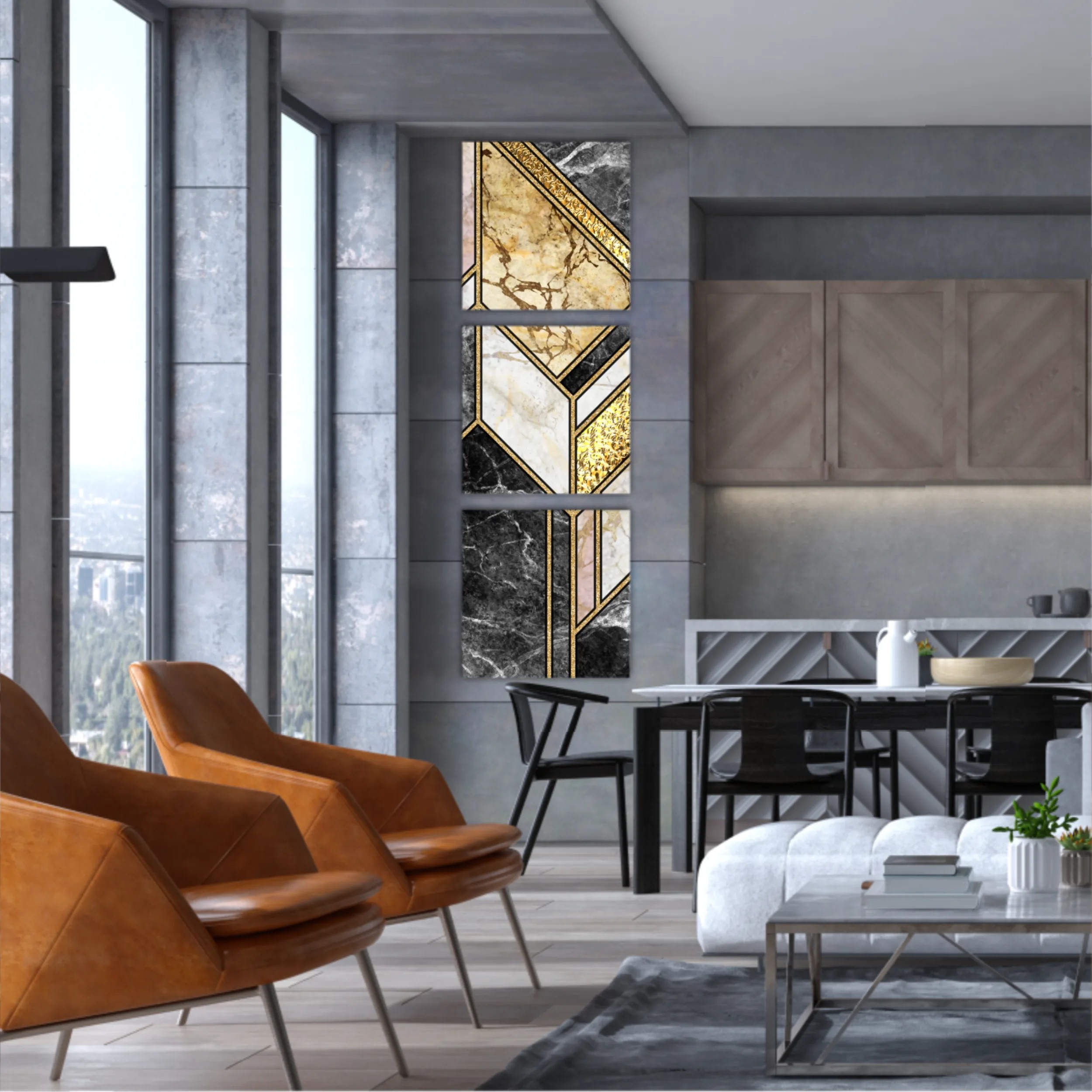 Сreative texture of marble,  modern mosaic inlay, green and gold N5