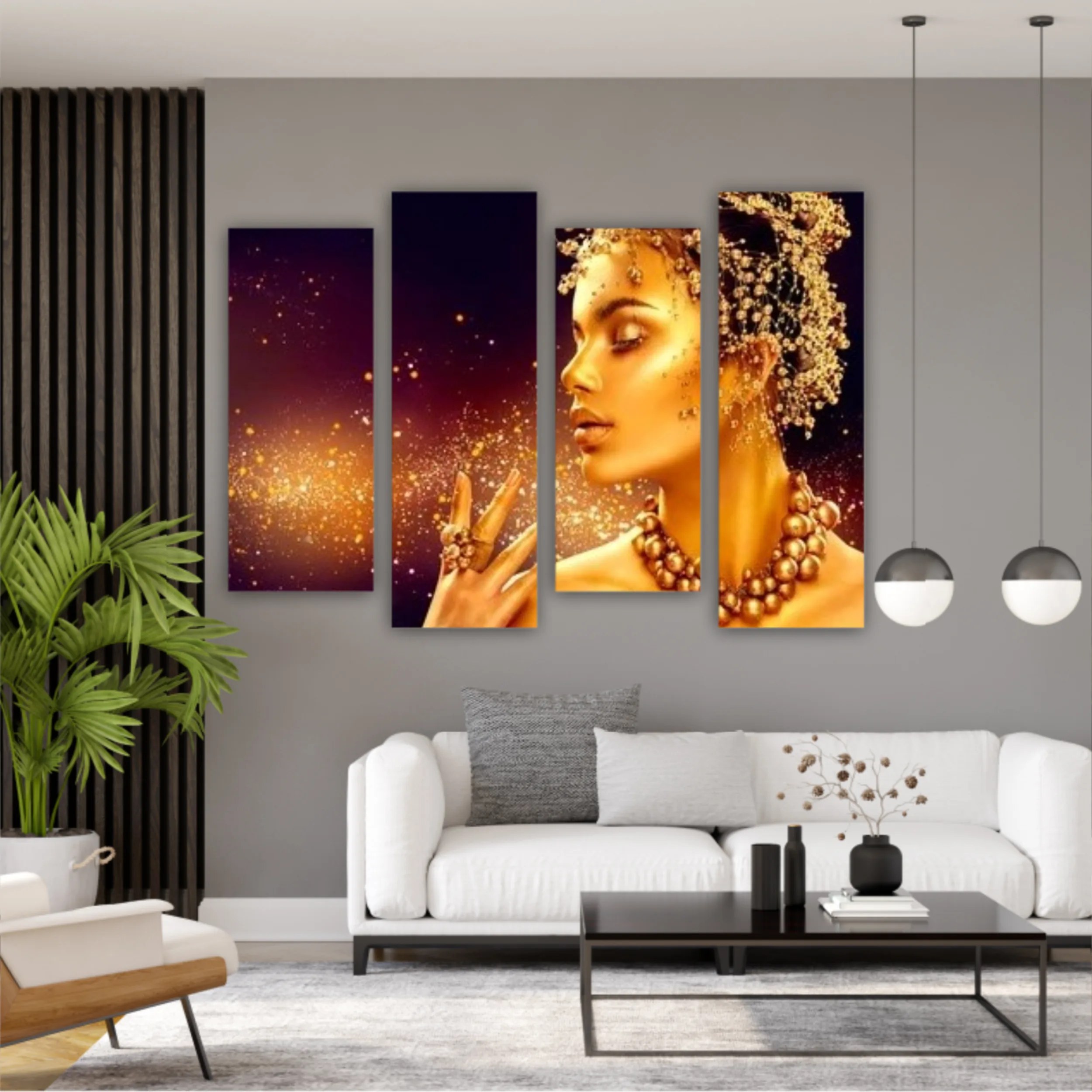 Fashion golden woman blowing sparkles