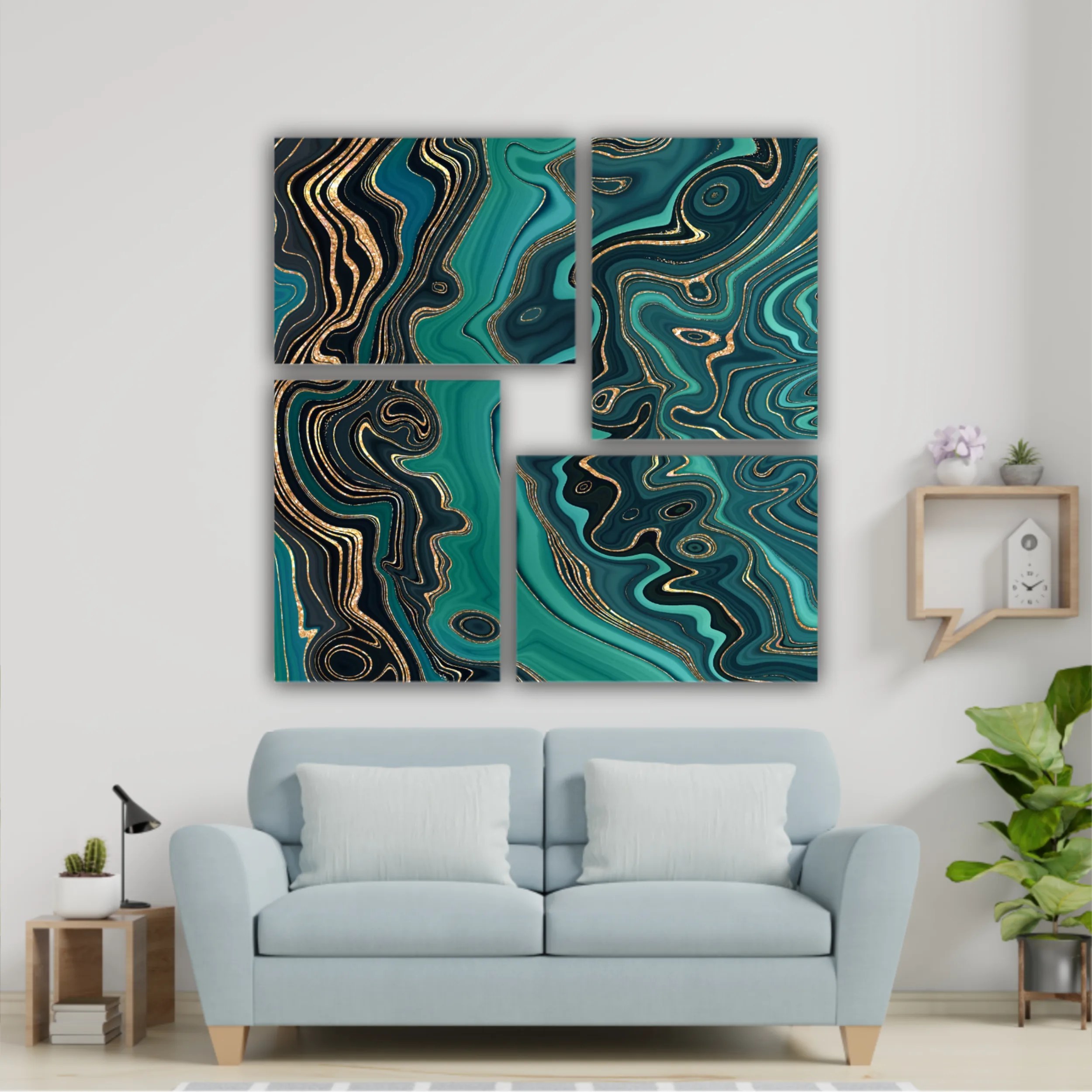 Сreative texture of marble,  modern mosaic inlay, green and gold N2