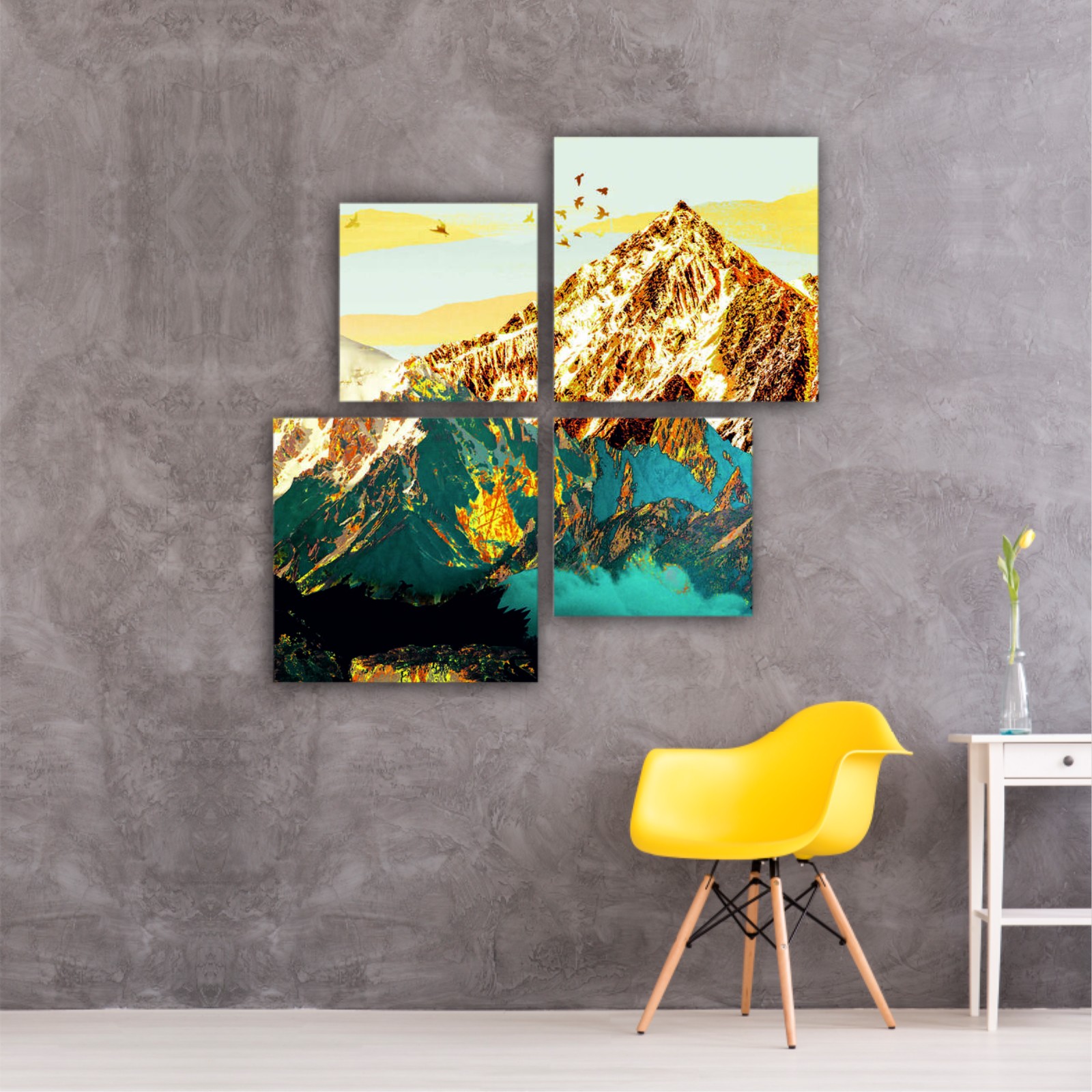 abstract-paint-texture-art- blue and gold mountains
