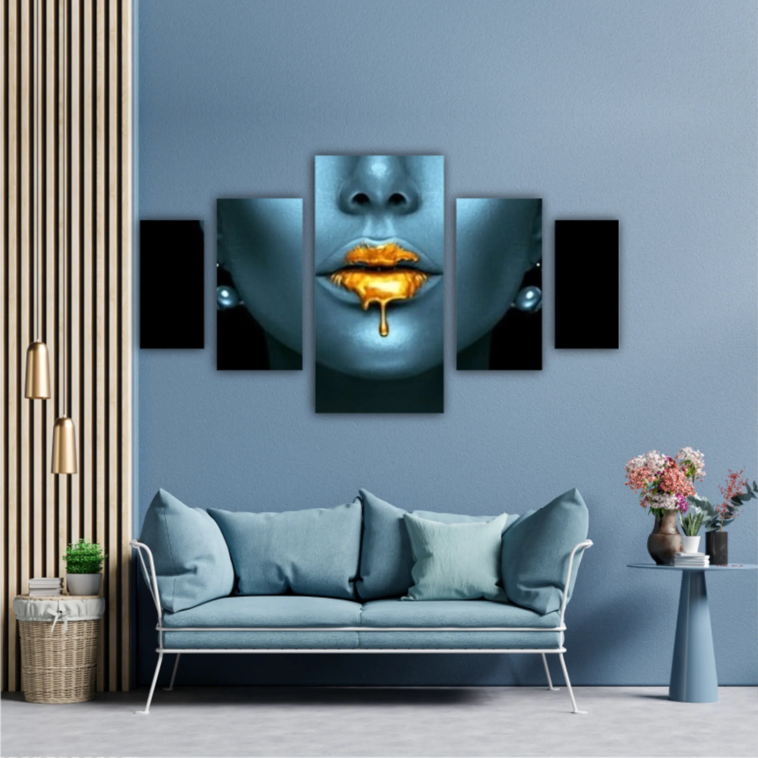 Blue beauty with golden details  Lips golden