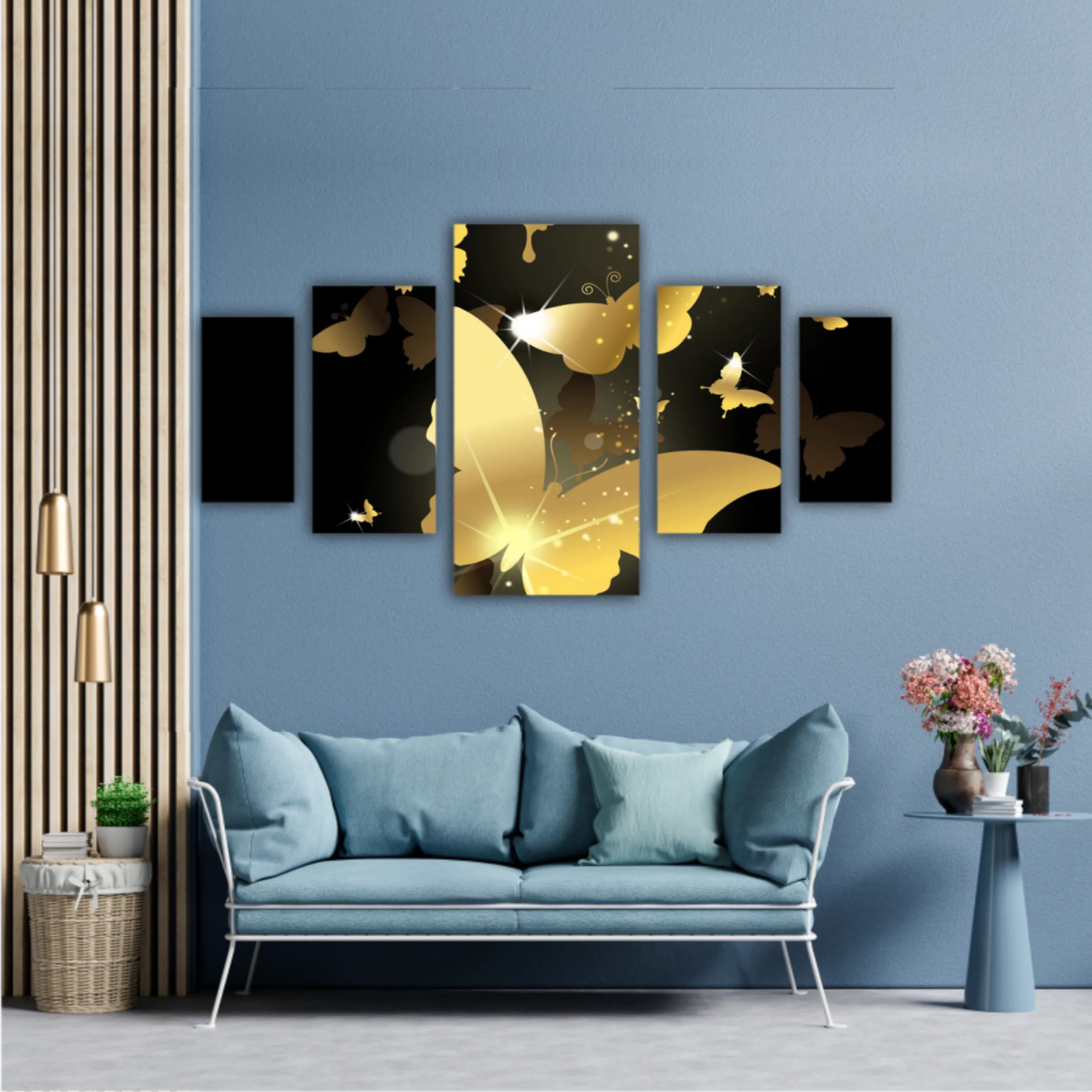 3d illustration of butterfly group on modern background