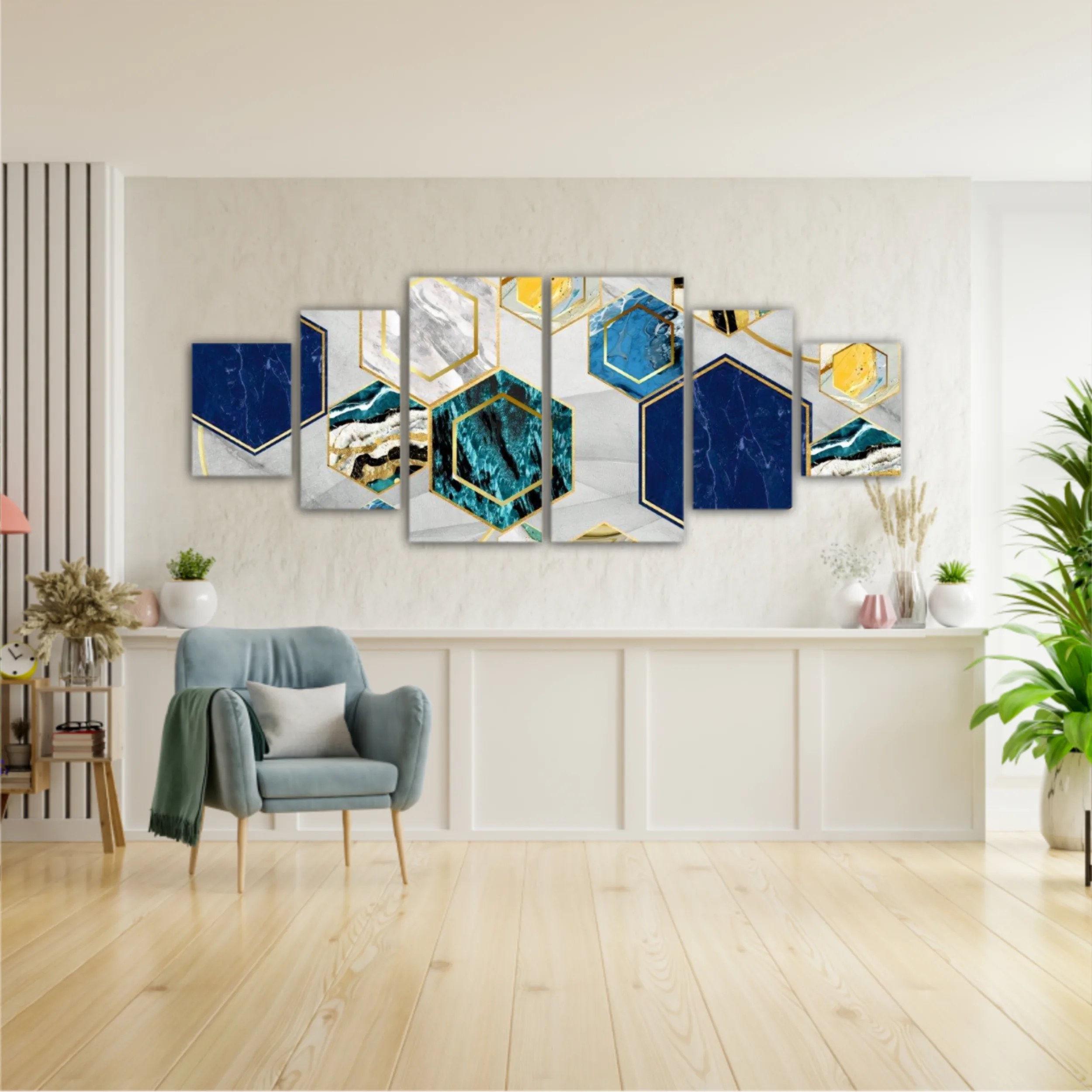 Marble with golden lines in Hexagon shape