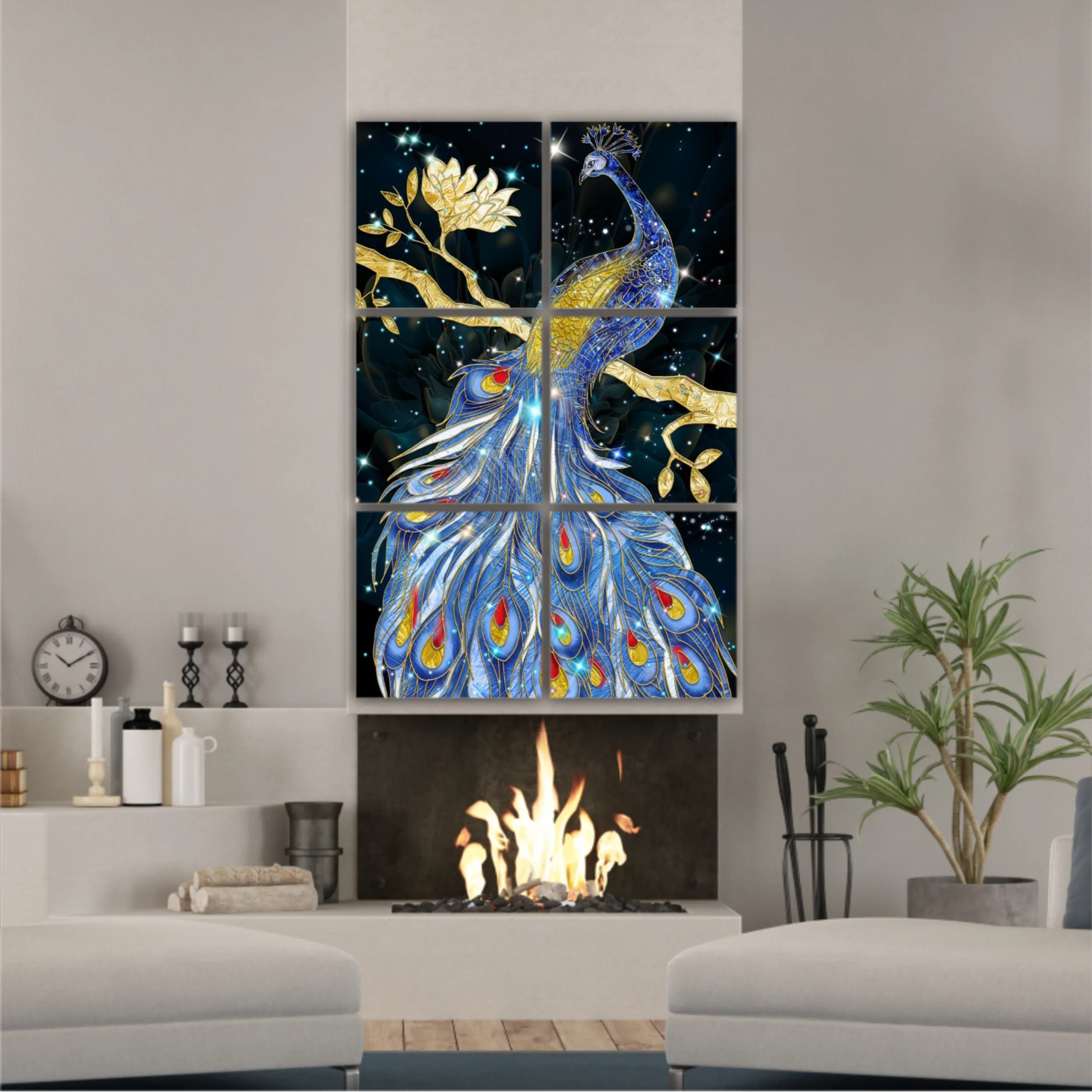 3d illustration of colorful peacock. Luxurious abstract art digital painting