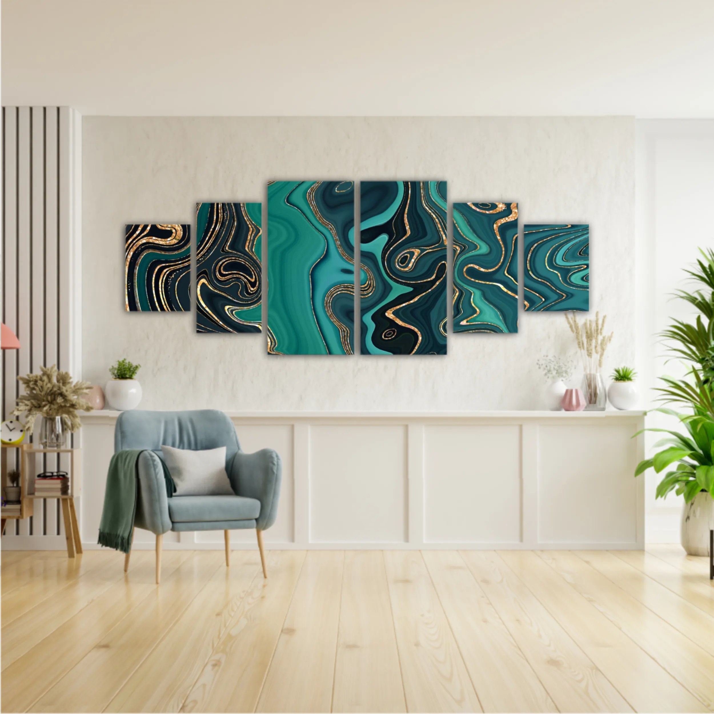 Сreative texture of marble,  modern mosaic inlay, green and gold N2