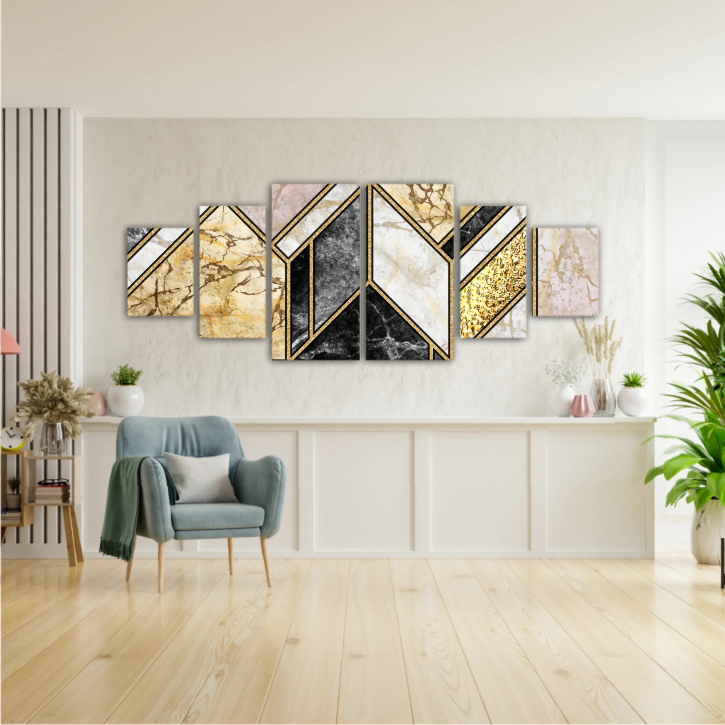 Сreative texture of marble,  modern mosaic inlay, green and gold N5