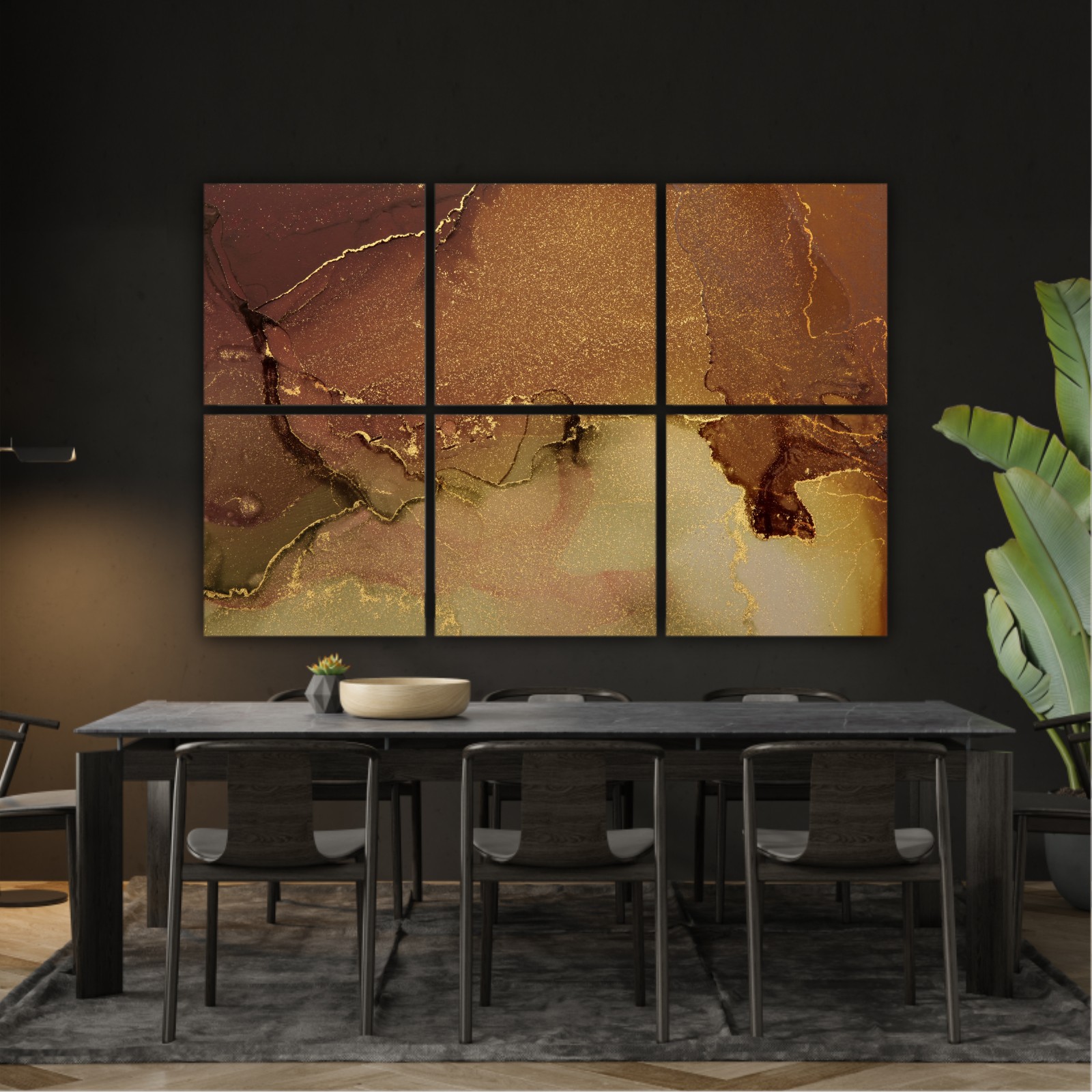Abstract paint gold and brown blots background