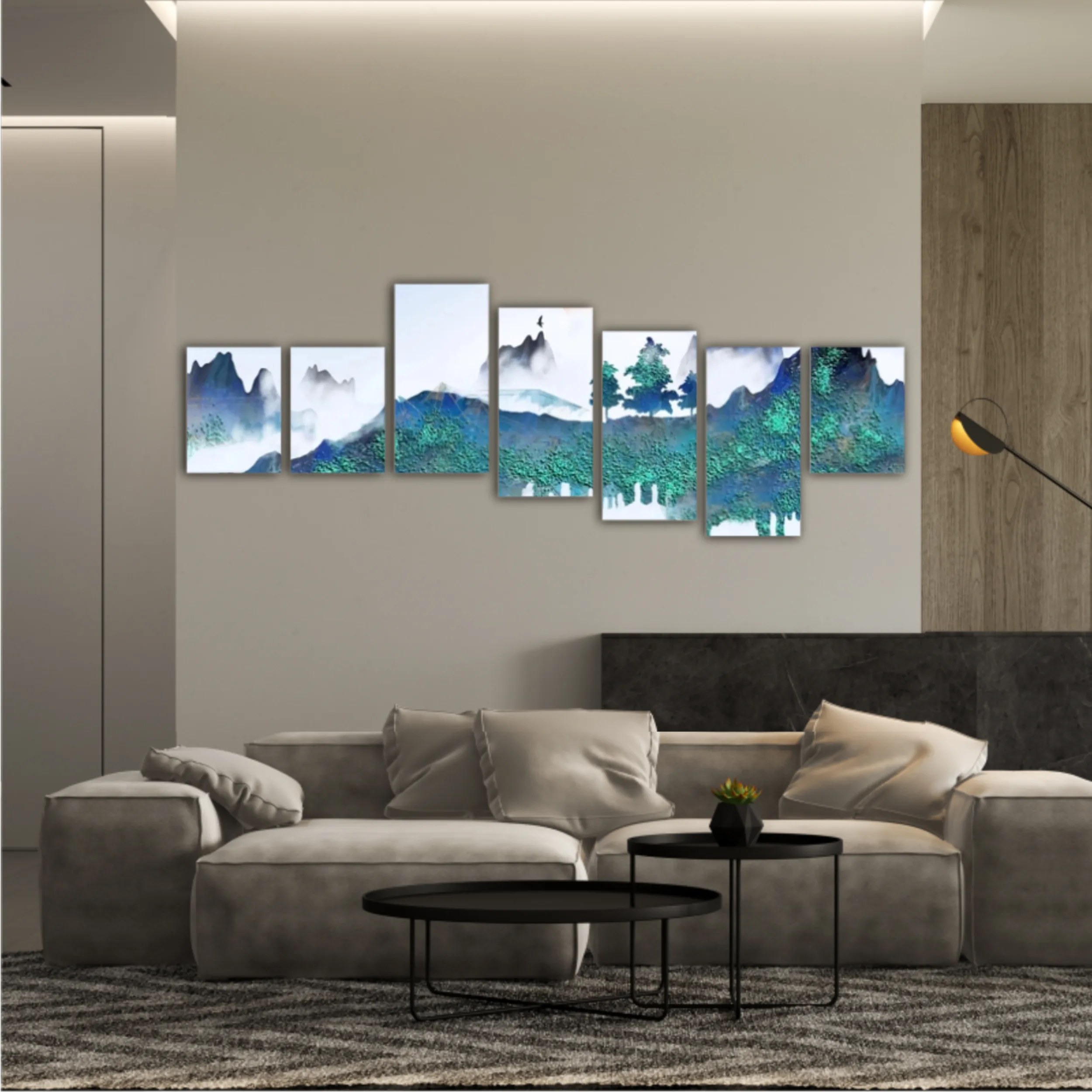 Chinese style blue artistic conception landscape illustration