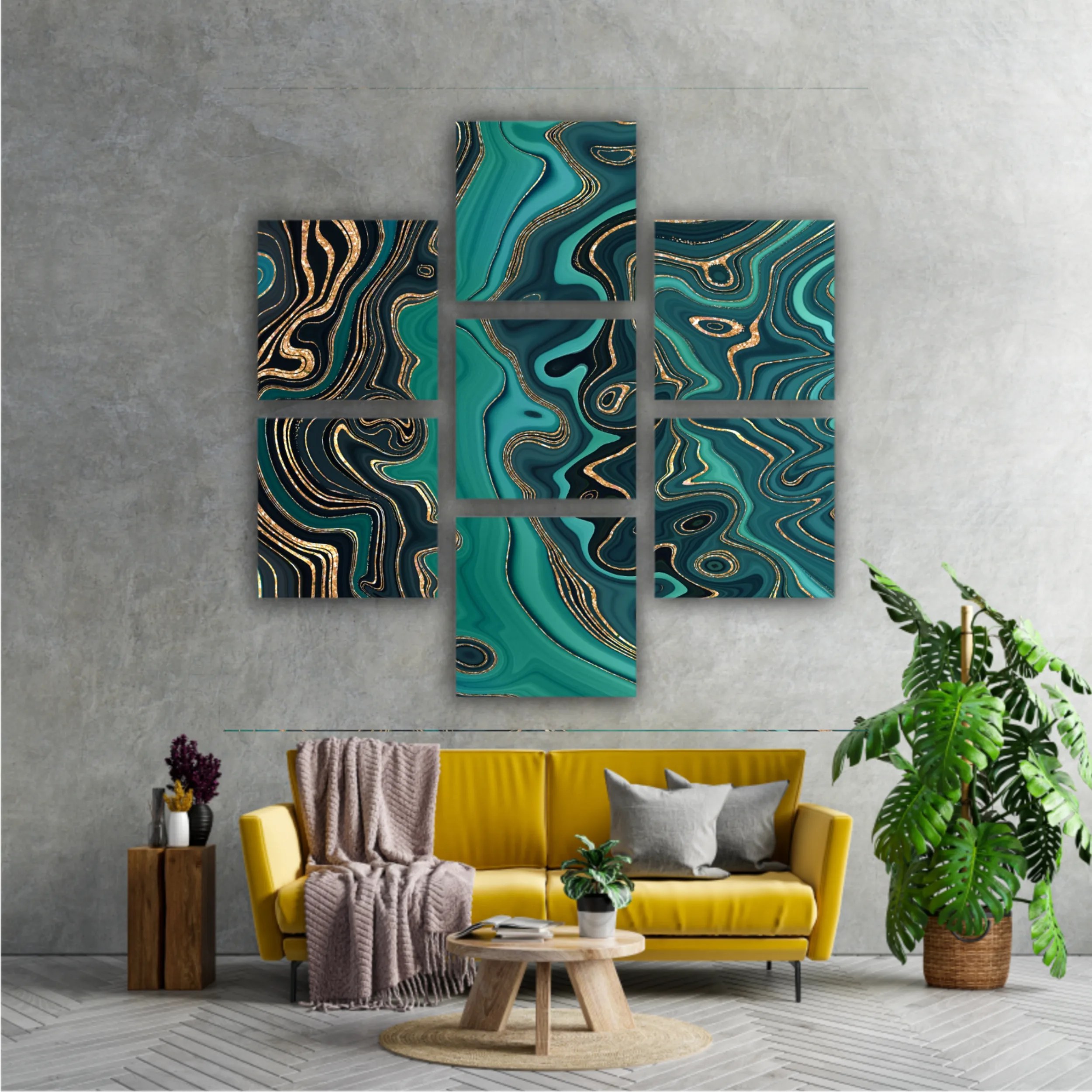 Сreative texture of marble,  modern mosaic inlay, green and gold N2