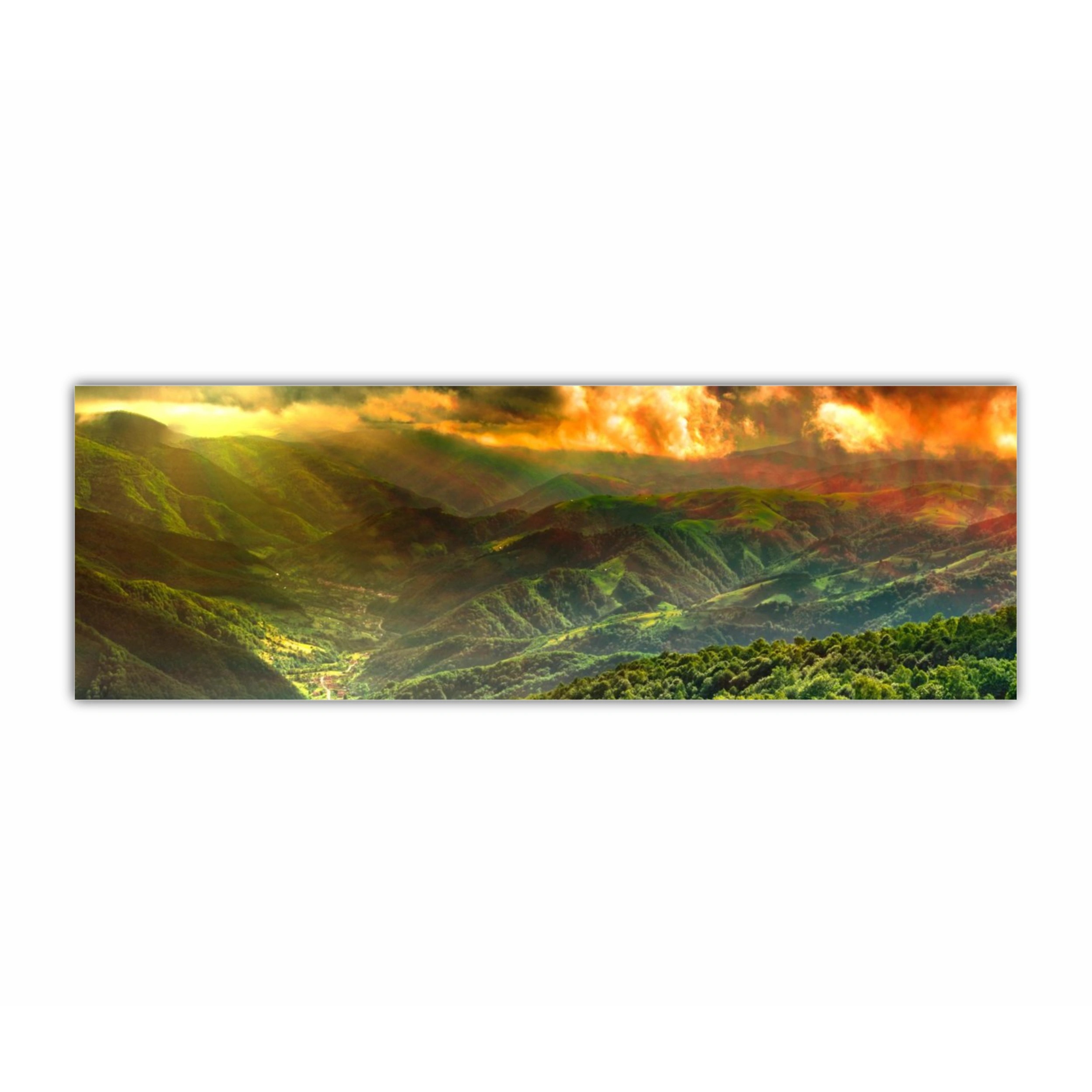 God sun rays over the mountains, panorama over the Rau Sadului village, Romania Magura peak, Cindrel mountains, Sibiu county, Romania, 1300m.