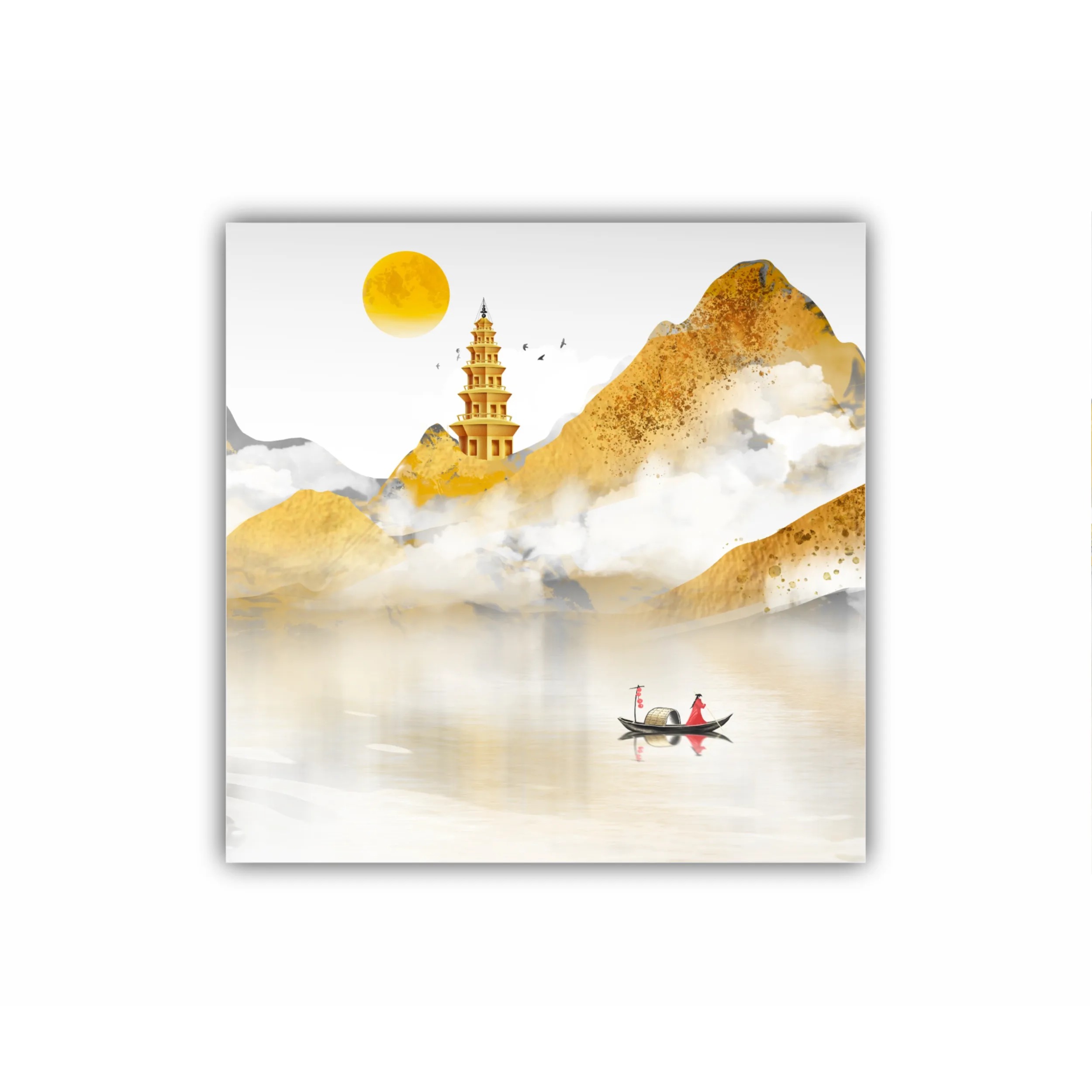 Pictura de peisaj auriu in stil chinezesc