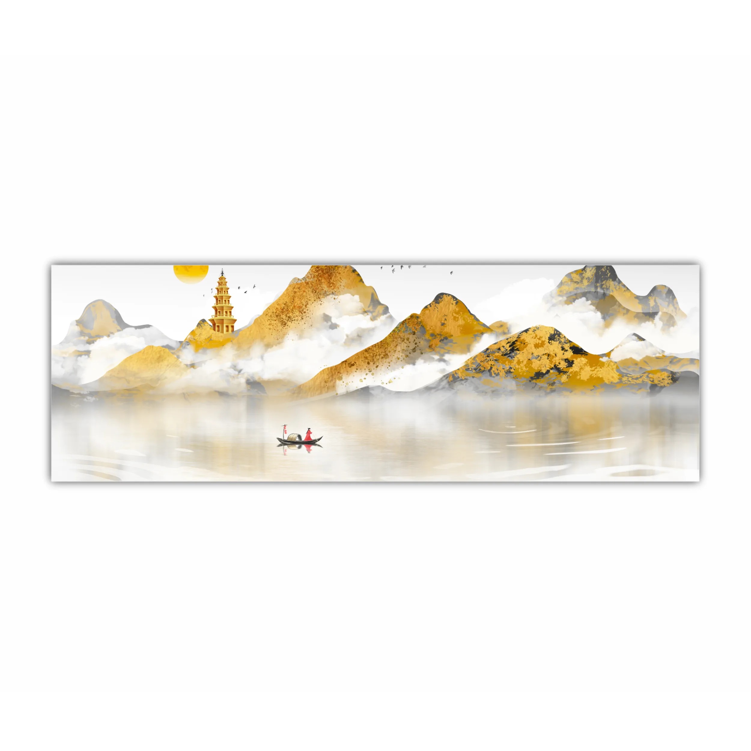 Pictura de peisaj auriu in stil chinezesc