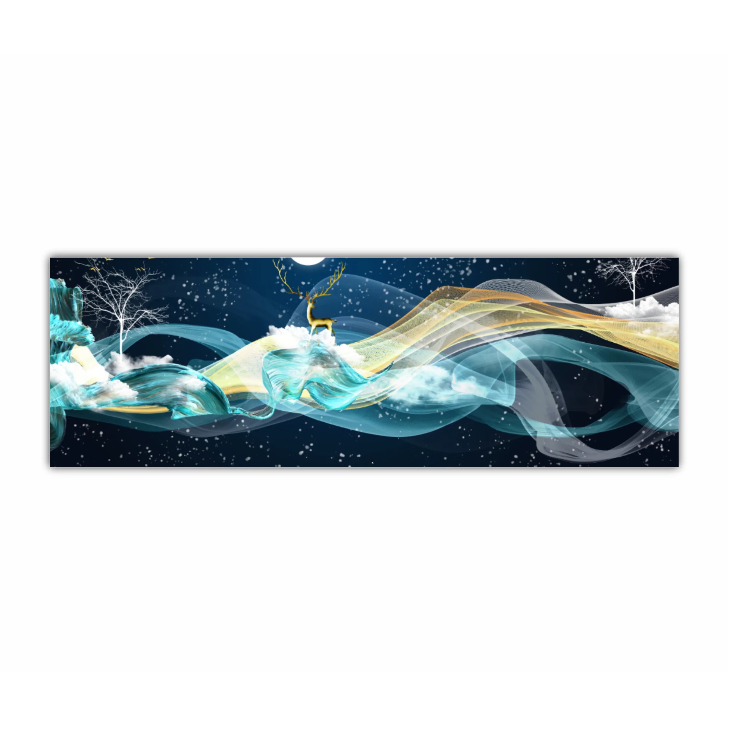 Ilustratie 3D a cerbului de aur pe cer - Pictura digitala de arta abstracta de lux