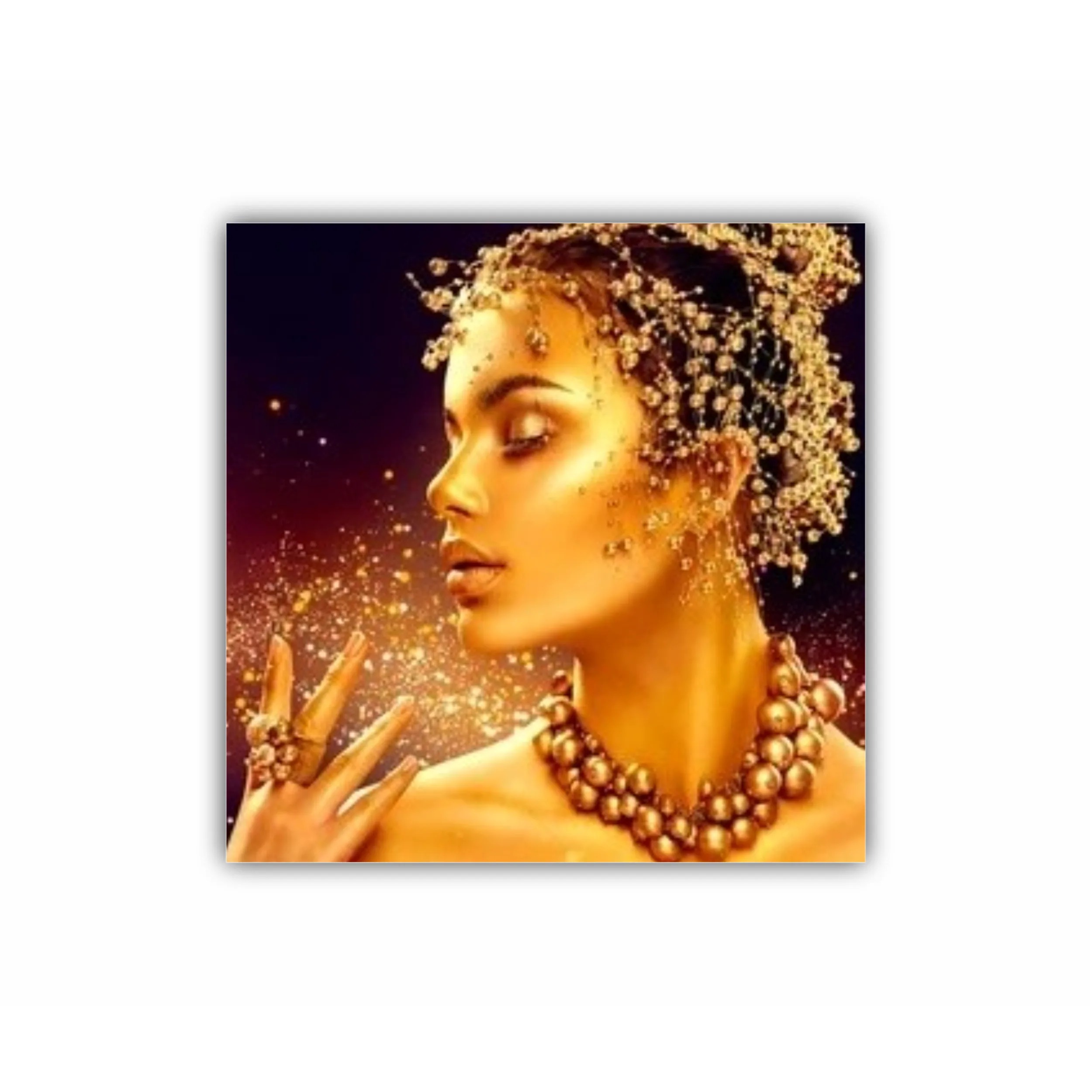 Fashion golden woman blowing sparkles