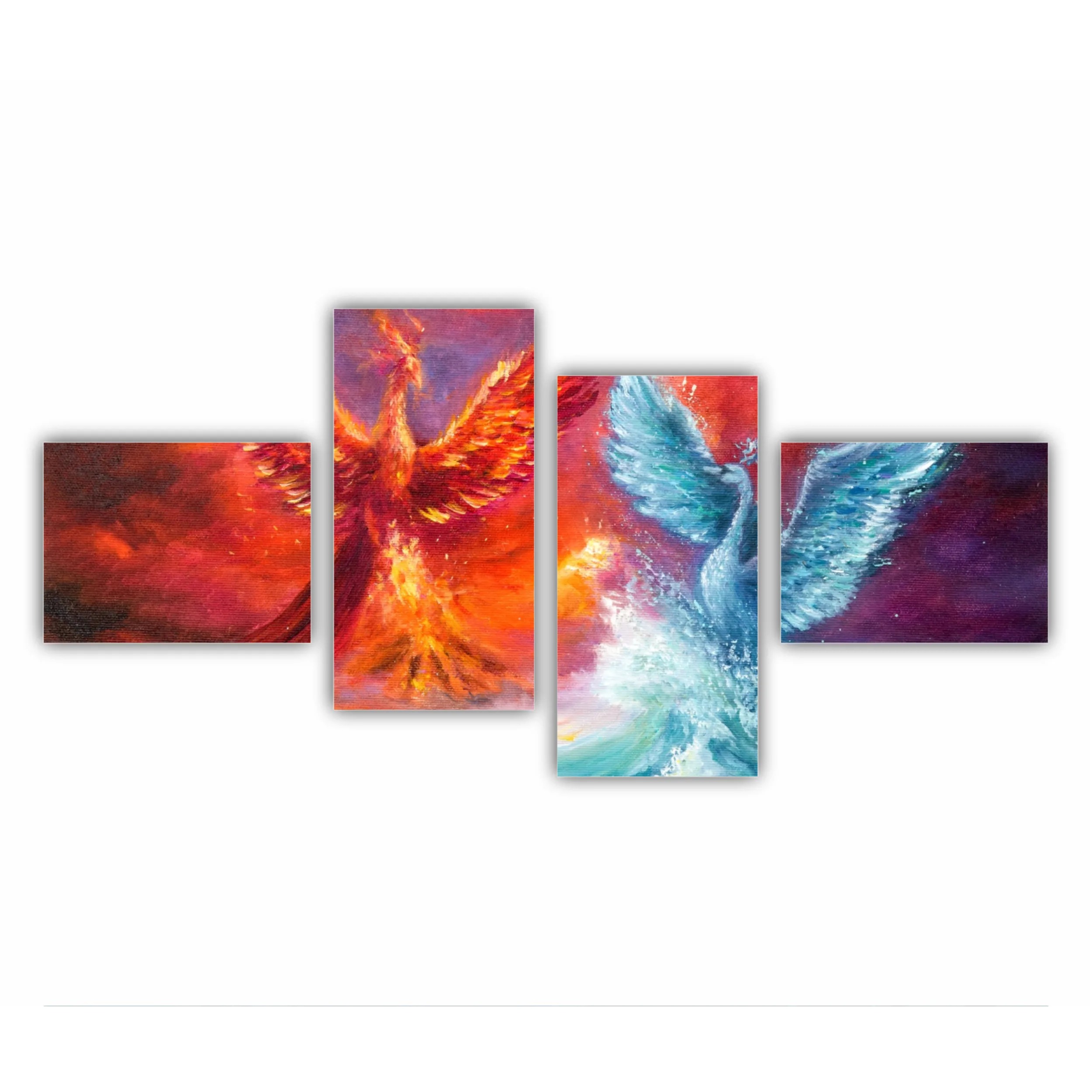 Phoenix și lebădă spirituală din valurile oceanului. Apus de soare auriu. Impresionism modern, modernism, marinism