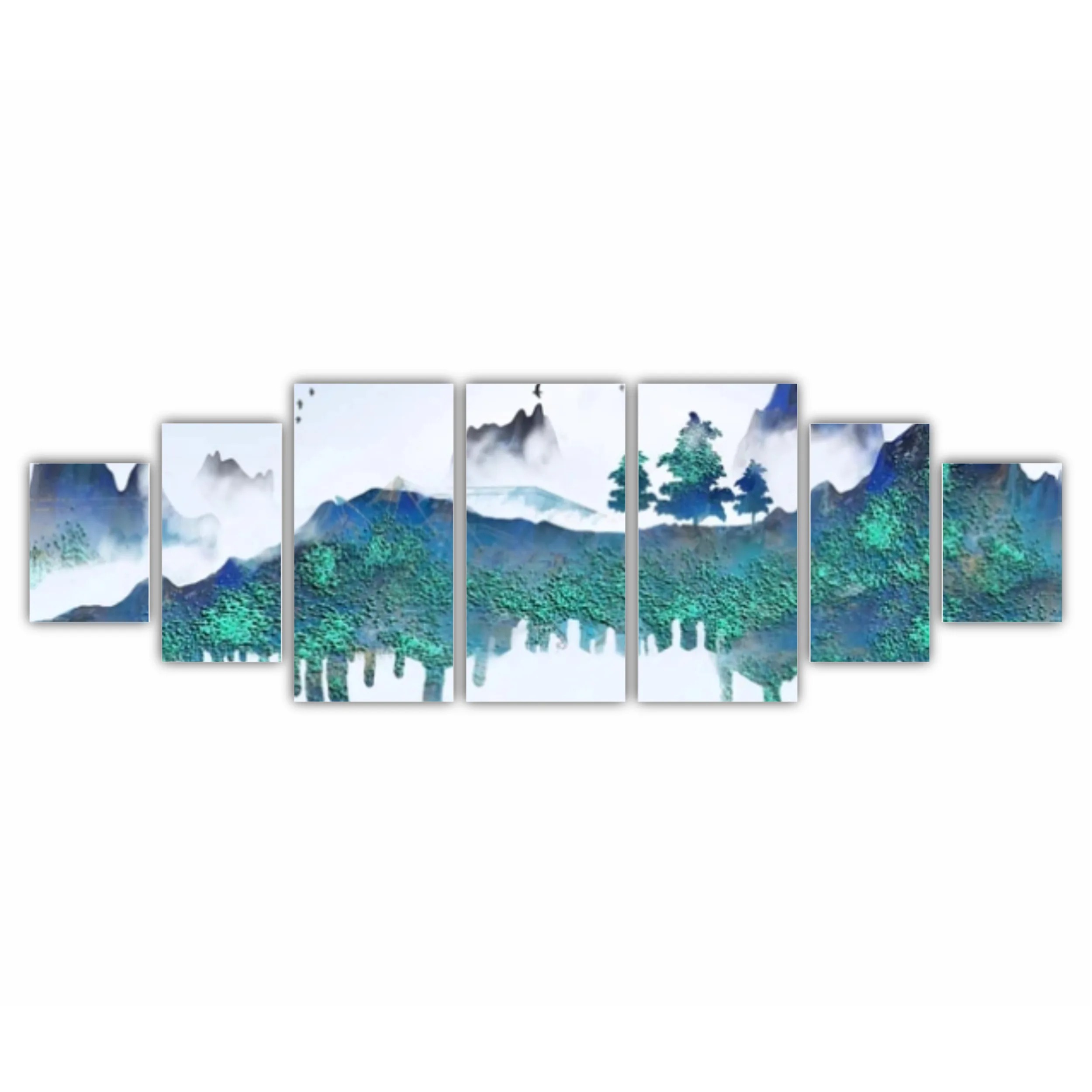 Ilustratie peisaj de conceptie artistica albastra in stil chinezesc